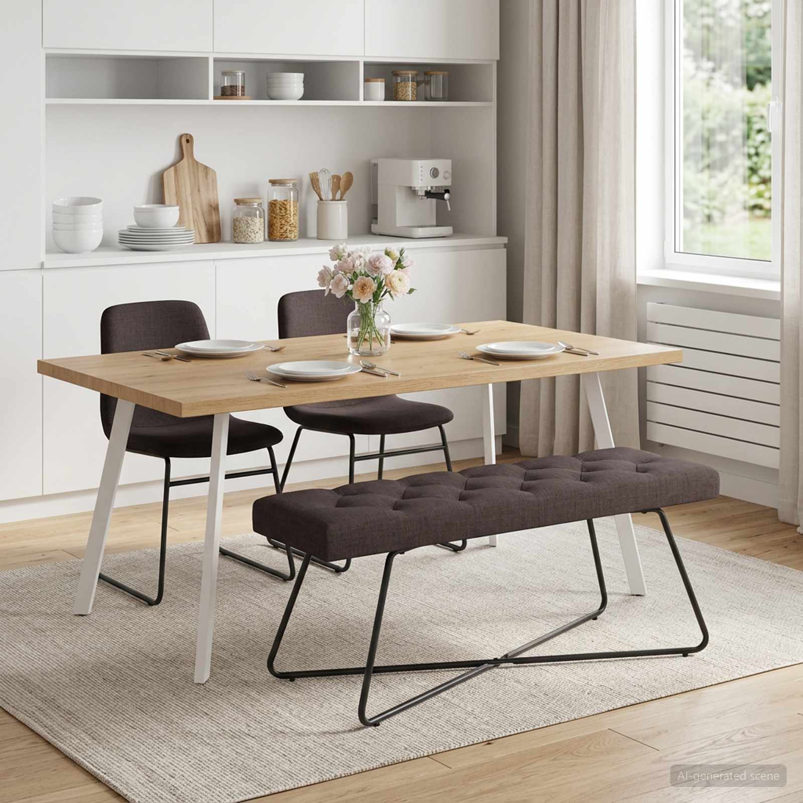Bänk med knappar Mörkbrun 110 x 40 x 46 cm Tyg