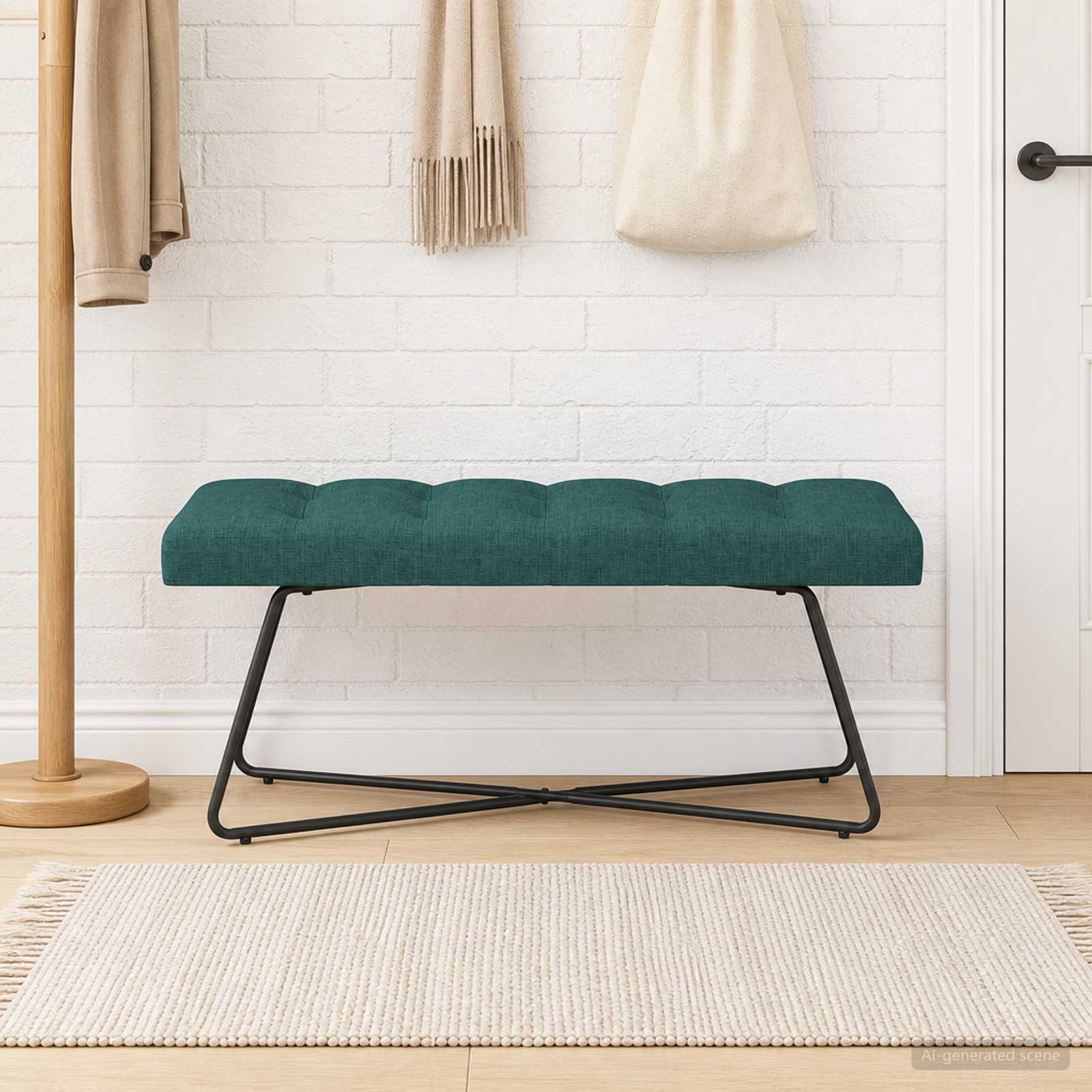 Bänk med knappar Mörkgrön 110 x 40 x 46 cm Tyg