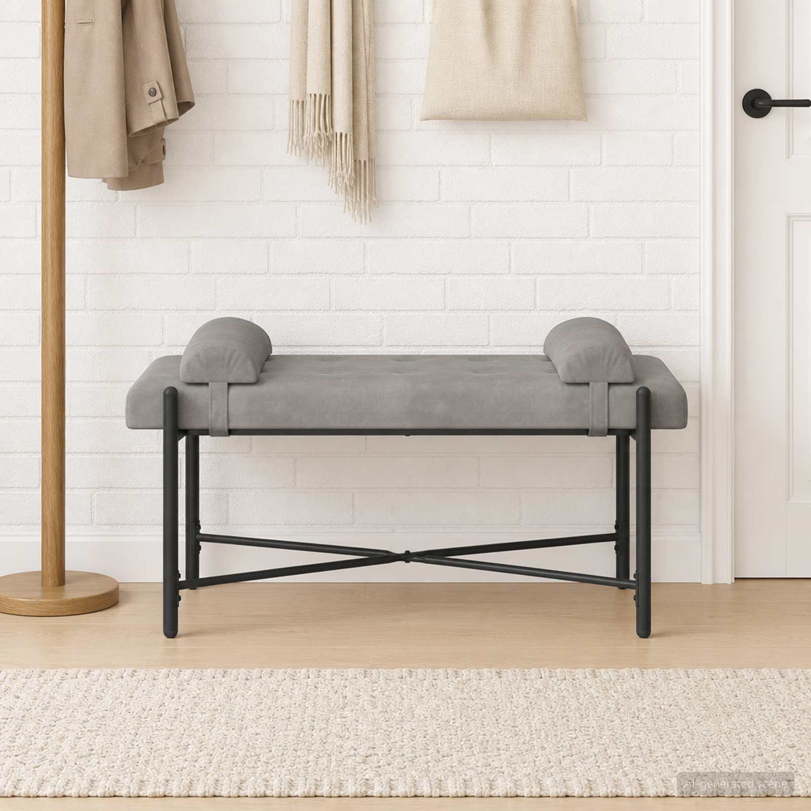 Knappstoppad bänk med kuddar Ljusgrå 110 x 40 x 46 cm Sammet