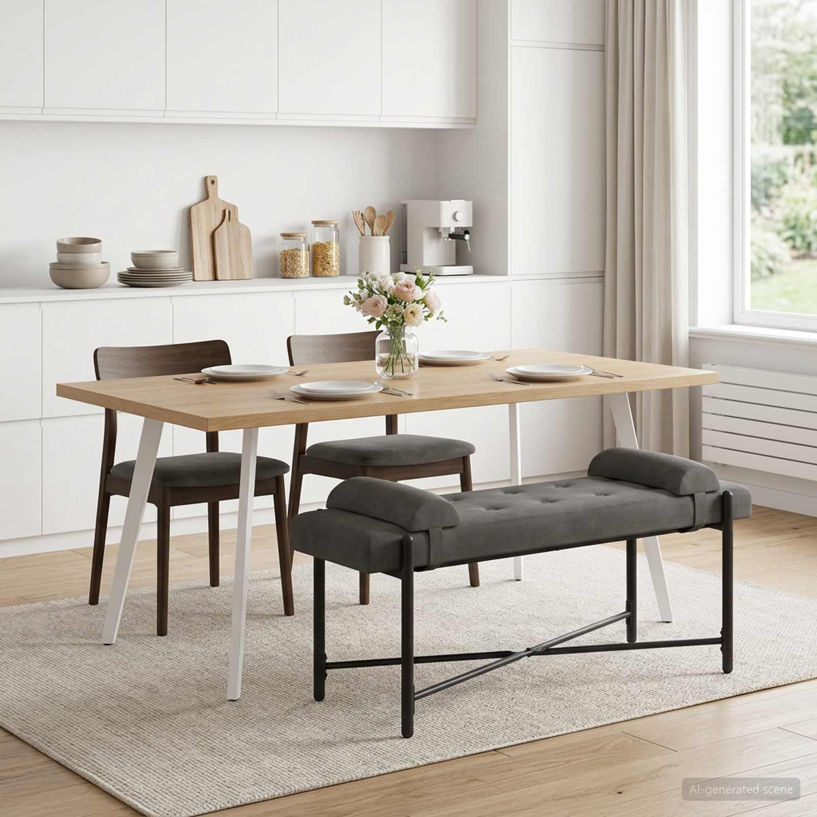 Knappstoppad bänk med kuddar Mörkgrå 110 x 40 x 46 cm Sammet
