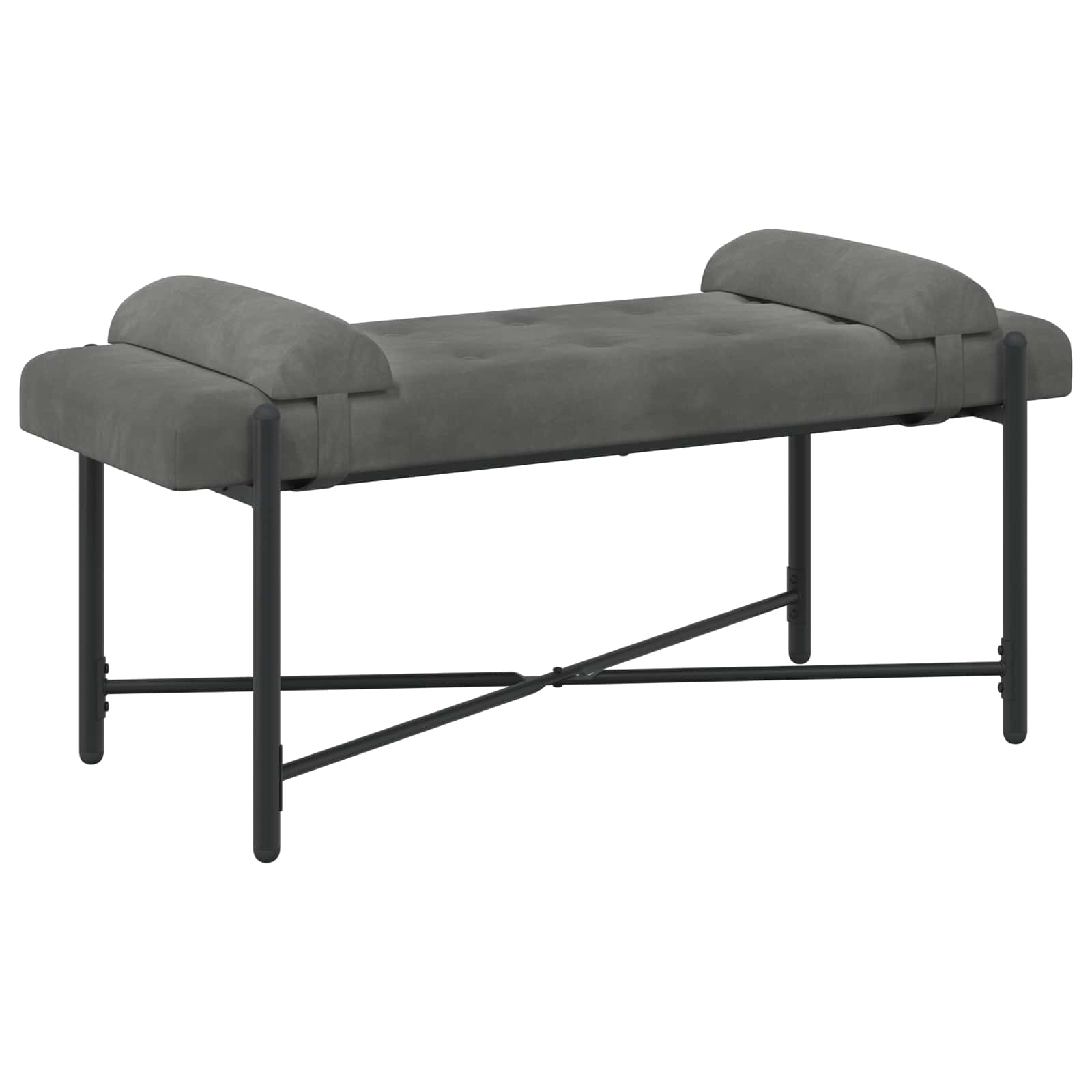 Knappstoppad bänk med kuddar Mörkgrå 110 x 40 x 46 cm Sammet