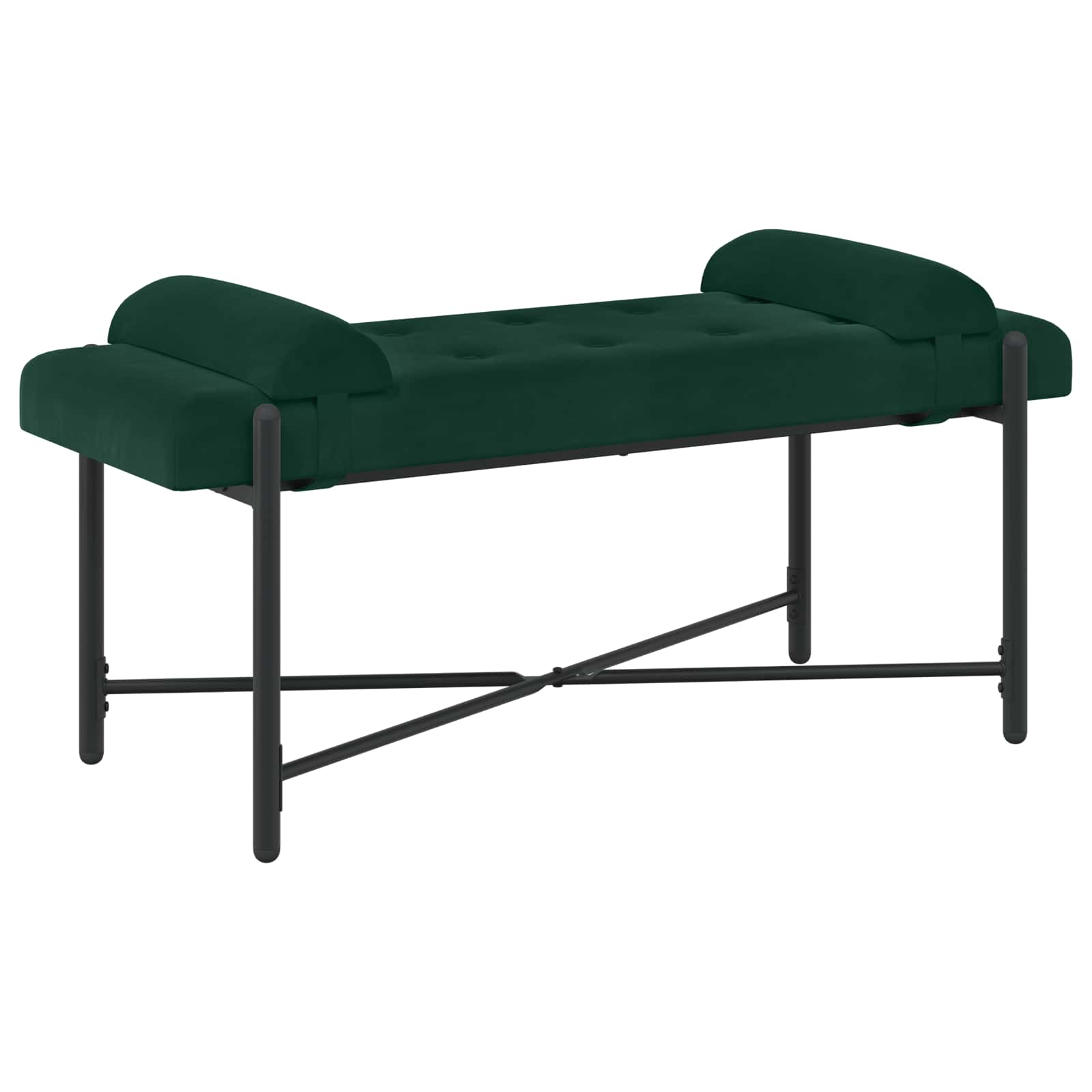 Knappstoppad bänk med kuddar Mörkgrön 110 x 40 x 46 cm Sammet