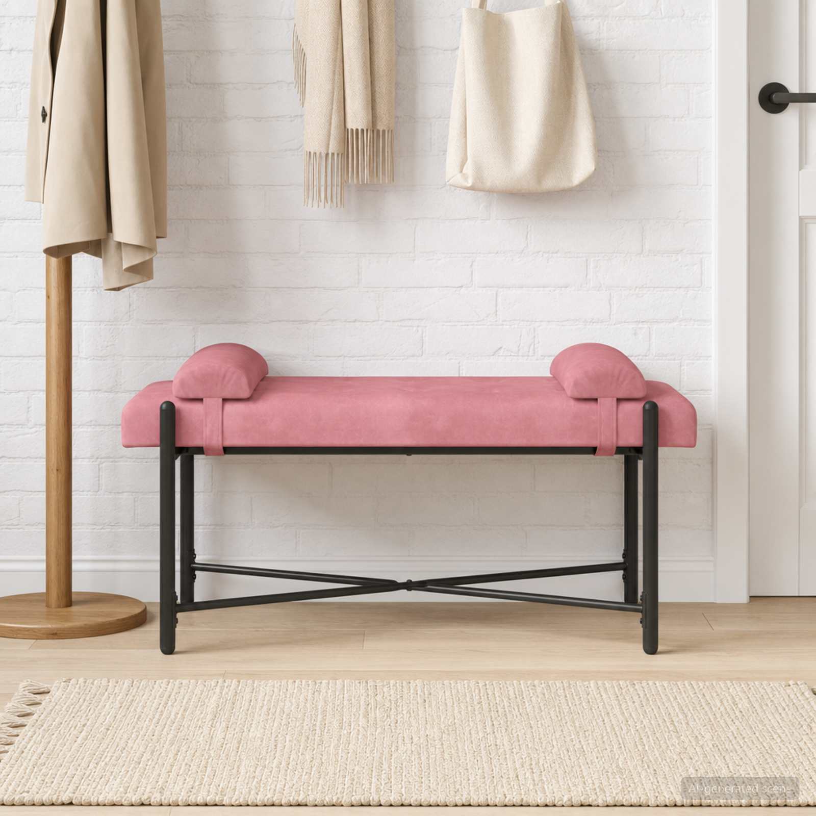 Knappstoppad bänk med kuddar Rosa 110 x 40 x 46 cm Sammet