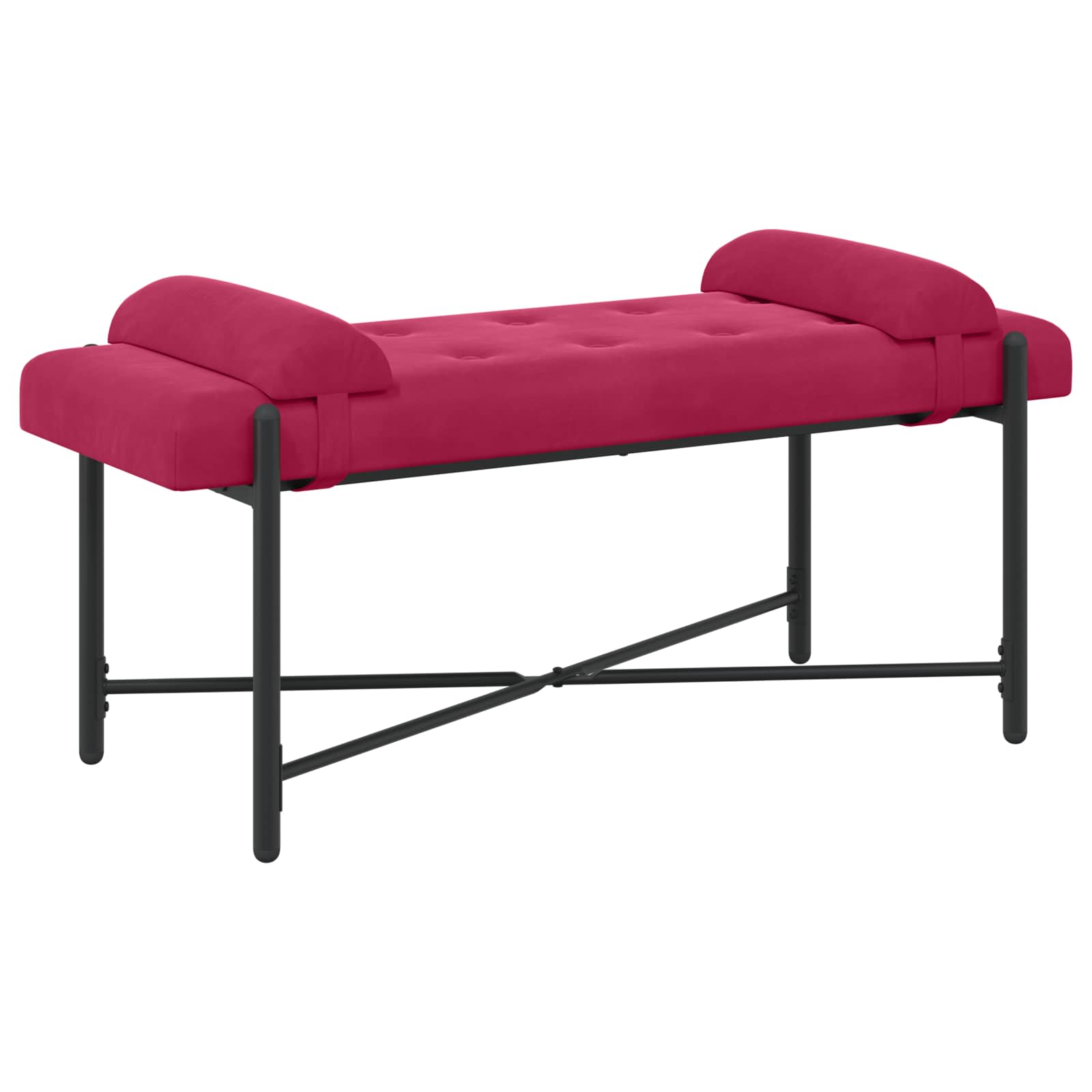 Knappstoppad bänk med kuddar Vinröd 110 x 40 x 46 cm Sammet
