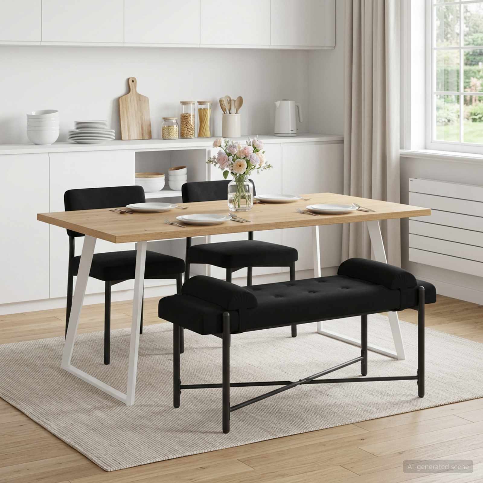 Knappstoppad bänk med kuddar Svart 110 x 40 x 46 cm Sammet