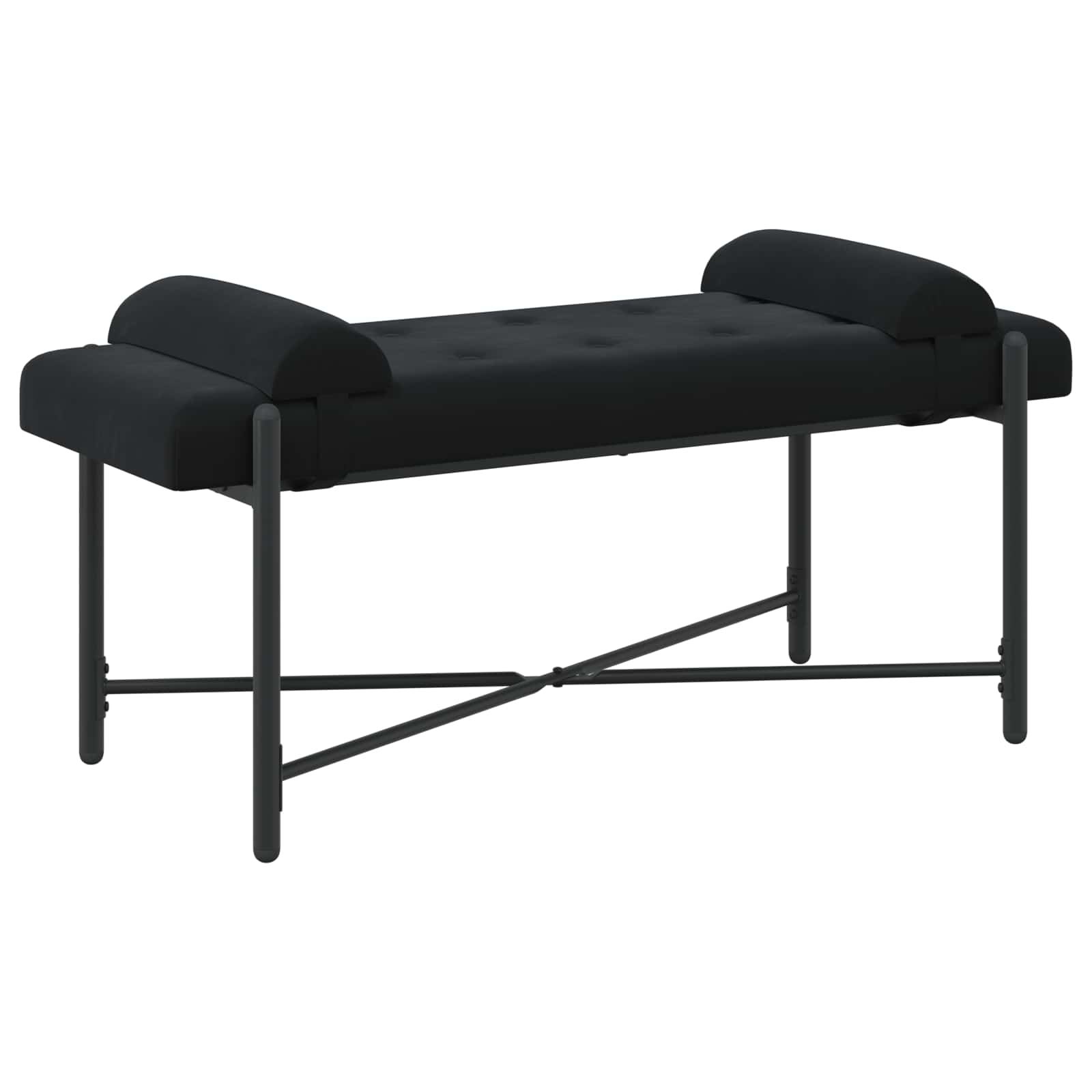 Knappstoppad bänk med kuddar Svart 110 x 40 x 46 cm Sammet