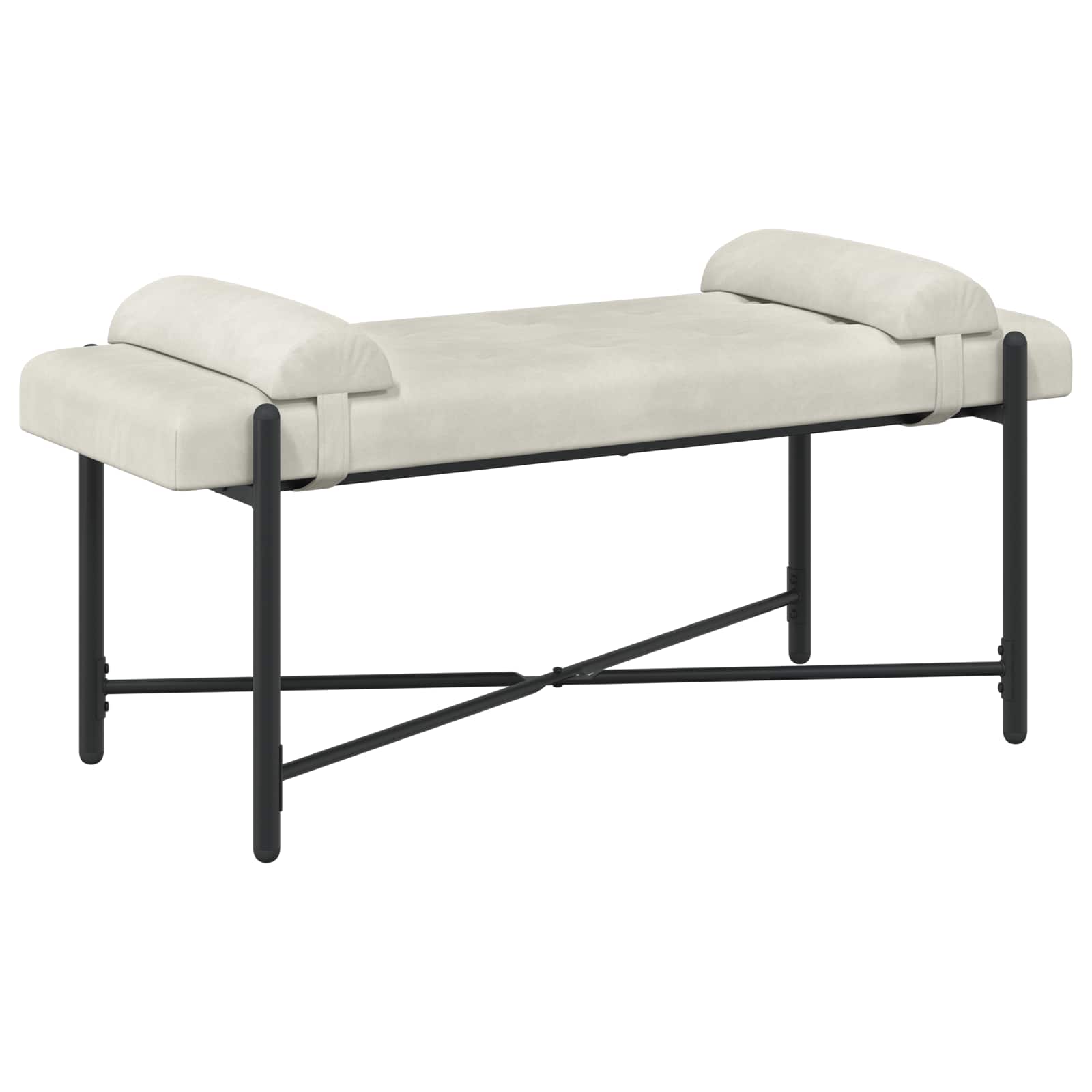Knappstoppad bänk med kuddar Gräddvit 110 x 40 x 46 cm Sammet
