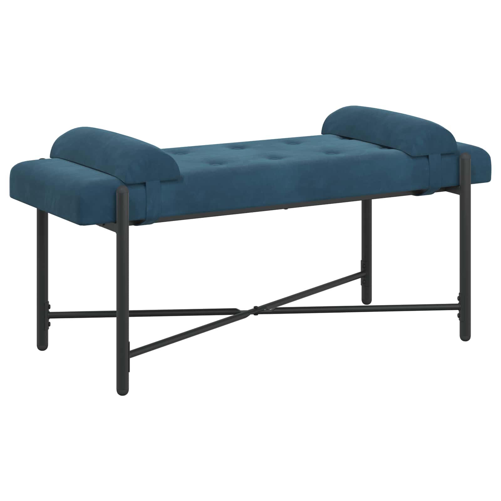 Knappstoppad bänk med kuddar Blå 110 x 40 x 46 cm Sammet