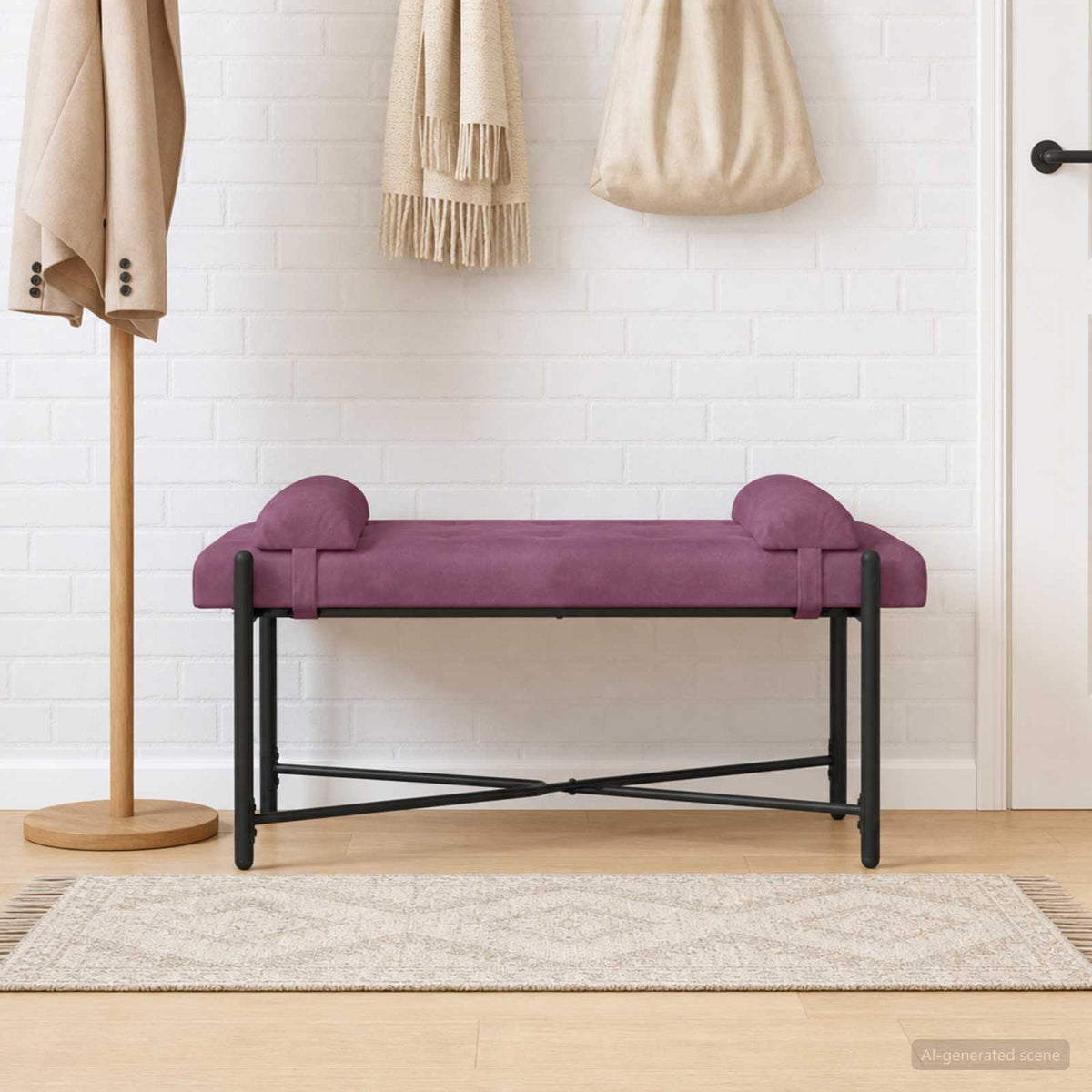 Knappstoppad bänk med kuddar Lila 110 x 40 x 46 cm Sammet