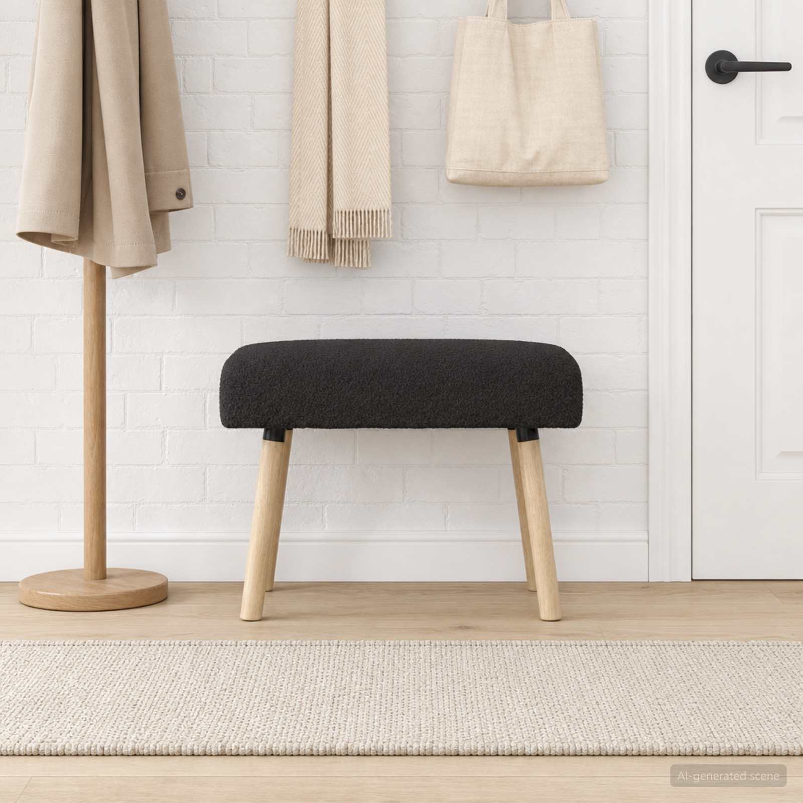 bänk Enfärgad Svart 60 x 40 x 45 cm Bouclé