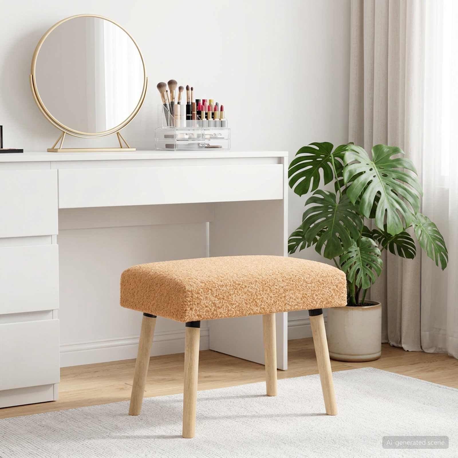 bänk Enfärgad Beige 60 x 40 x 45 cm Bouclé