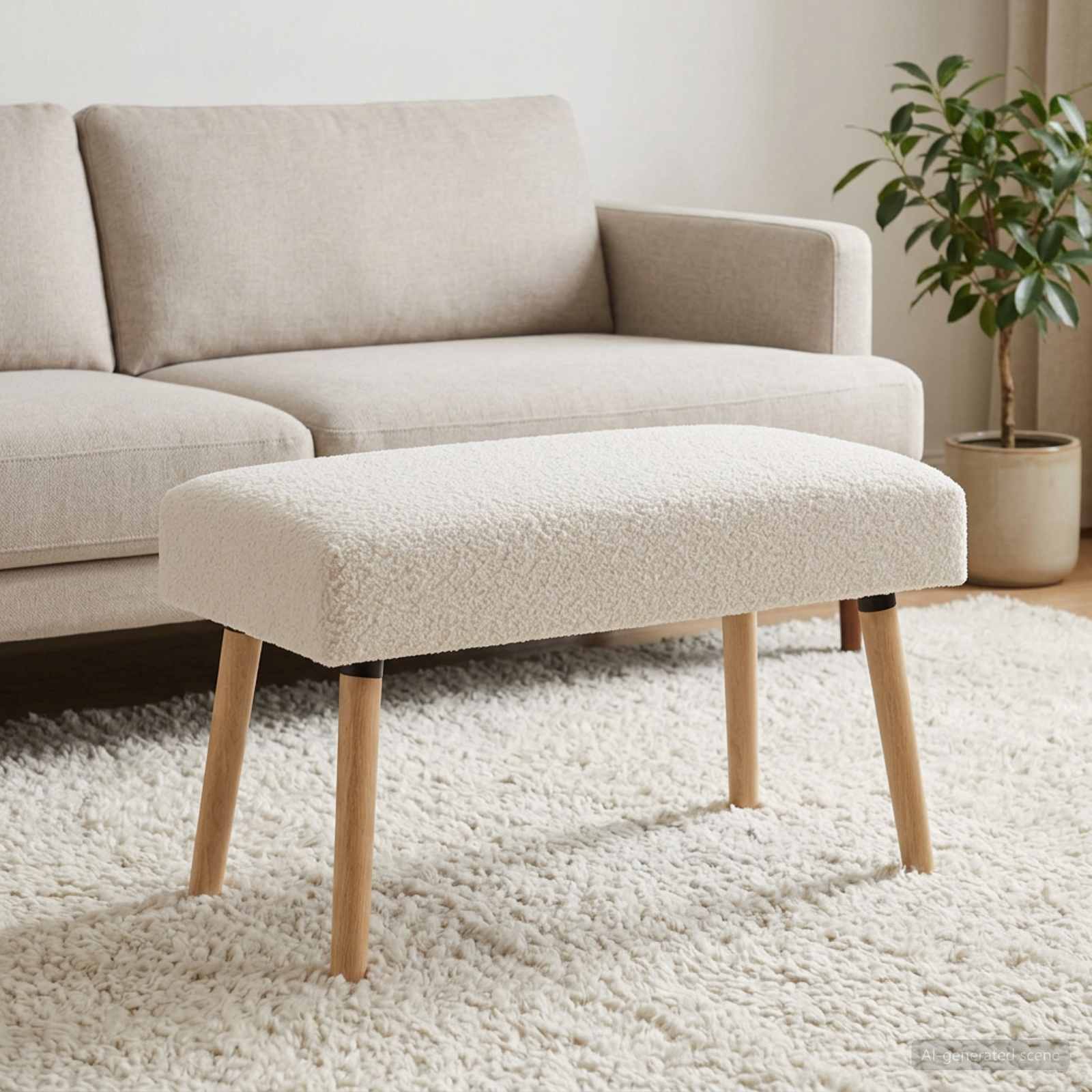 bänk Enfärgad Gräddvit 80 x 40 x 46 cm Bouclé