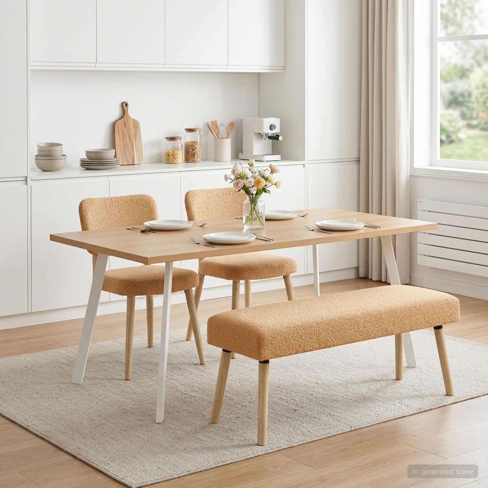 bänk Enfärgad Beige 110 x 40 x 46 cm Bouclé