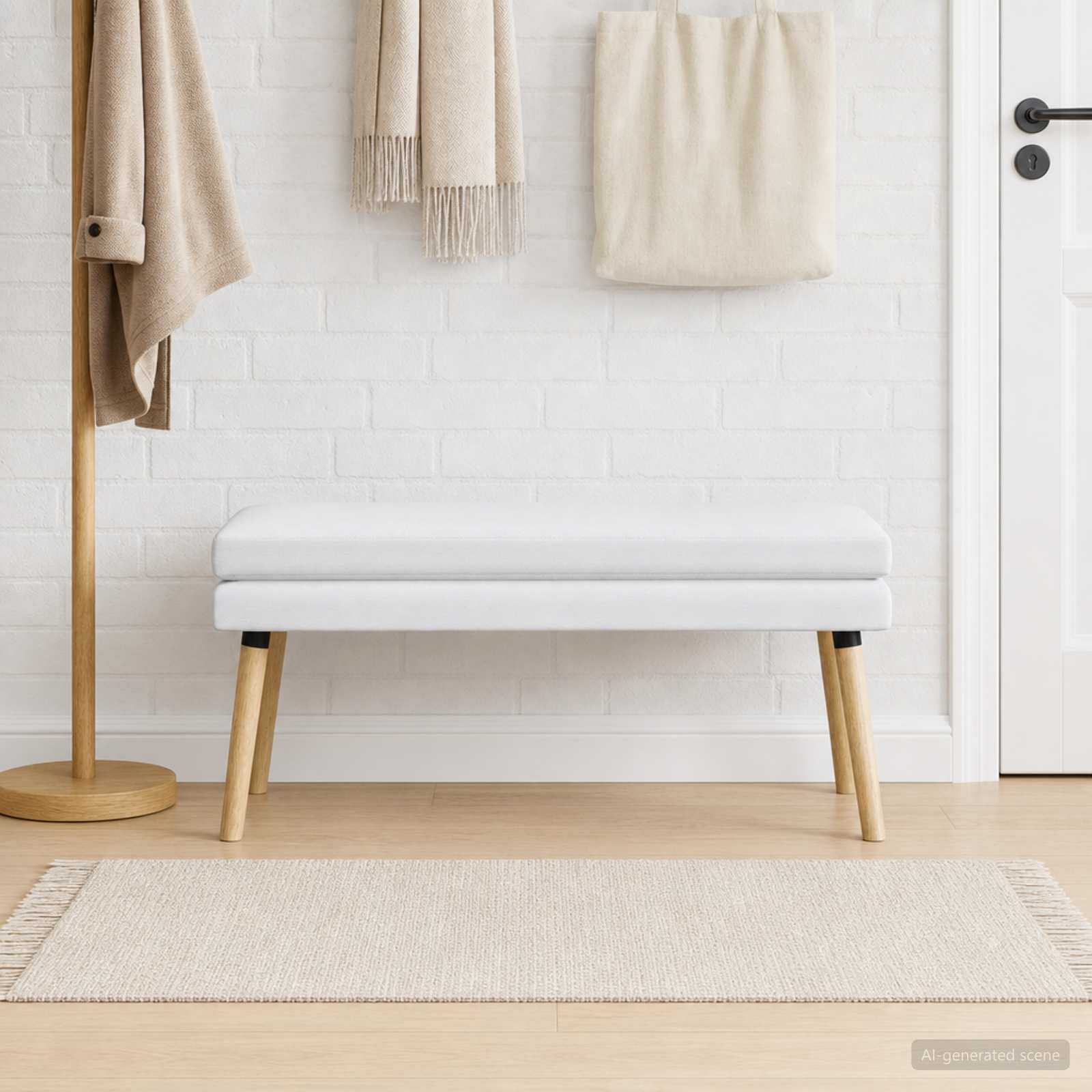 Dubbel-lager bänk Vit 110 x 40 x 47 cm Tyg