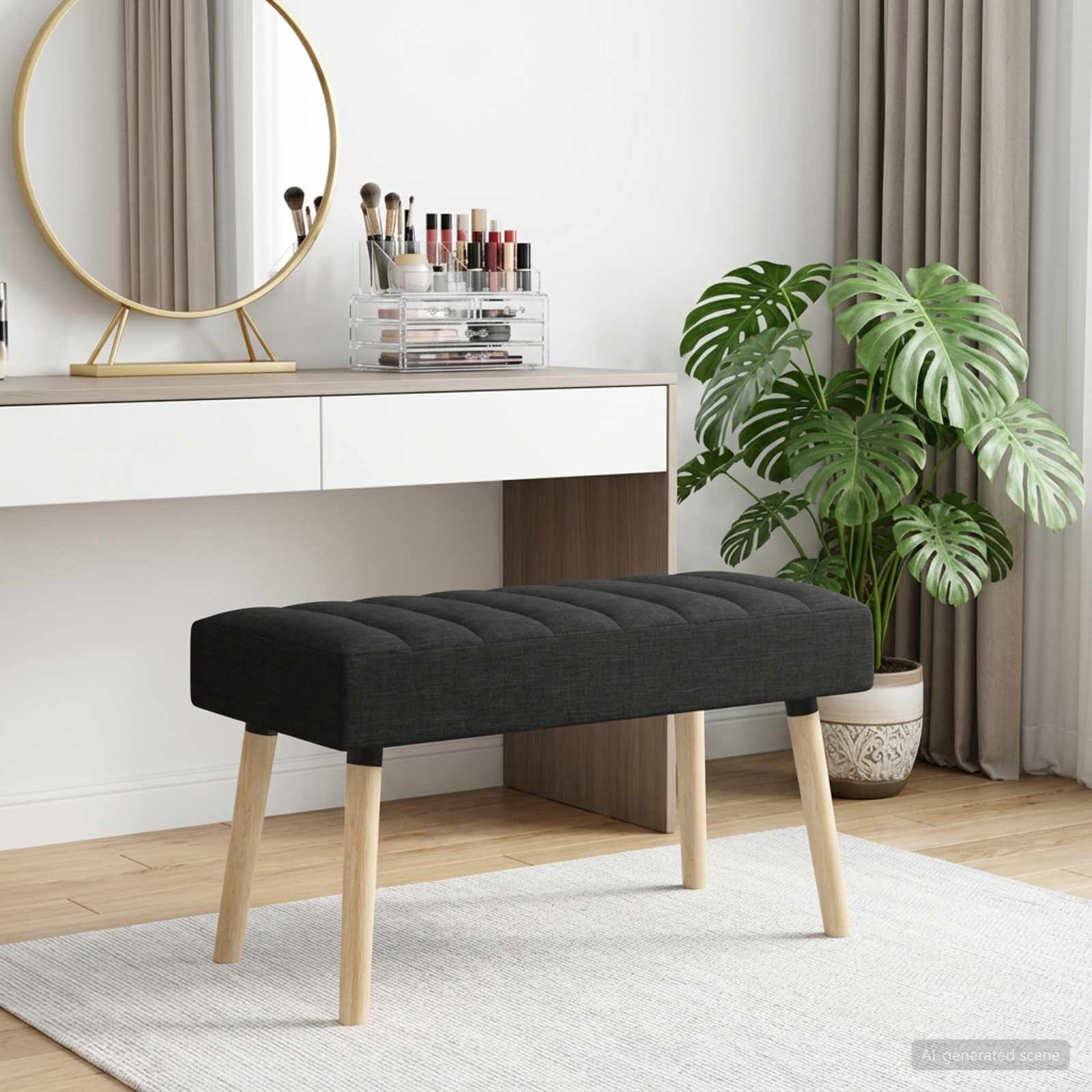 Kanalstoppad Bänk Svart 80 x 40 x 46 cm Tyg