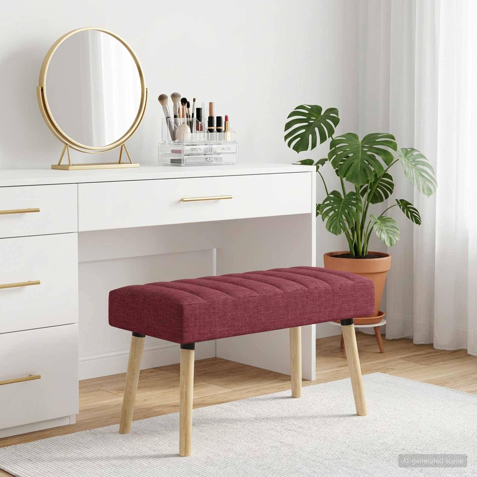 Kanalstoppad Bänk Vinröd 80 x 40 x 46 cm Tyg