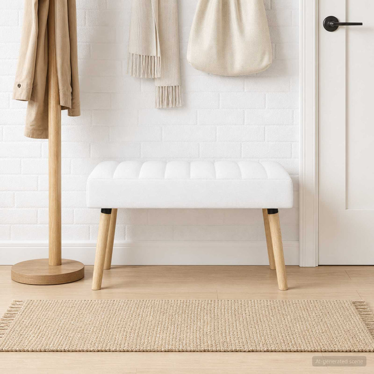 Kanalstoppad Bänk Vit 80 x 40 x 46 cm Tyg