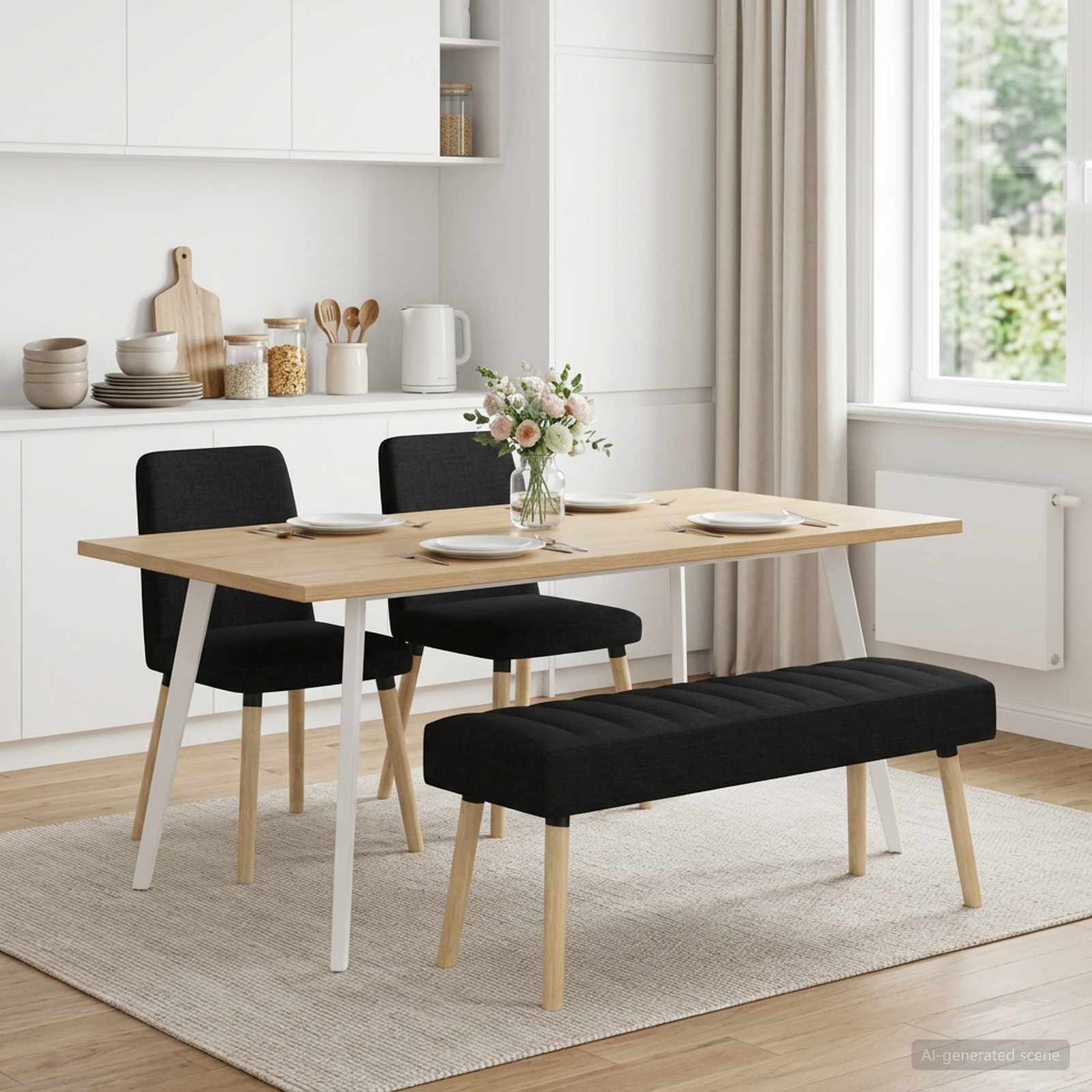 Kanalstoppad Bänk Svart 110 x 40 x 46 cm Tyg