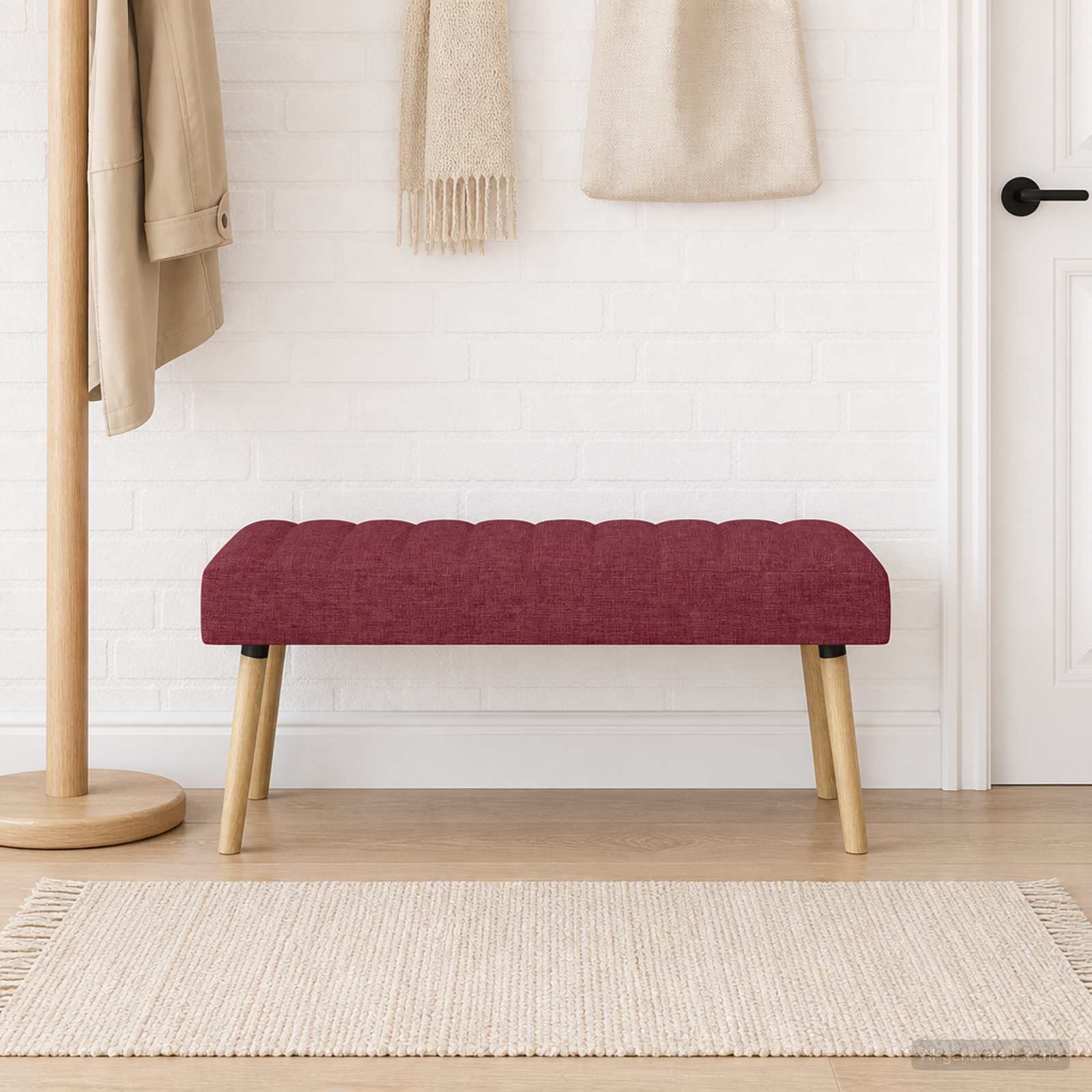 Kanalstoppad Bänk Vinröd 110 x 40 x 46 cm Tyg