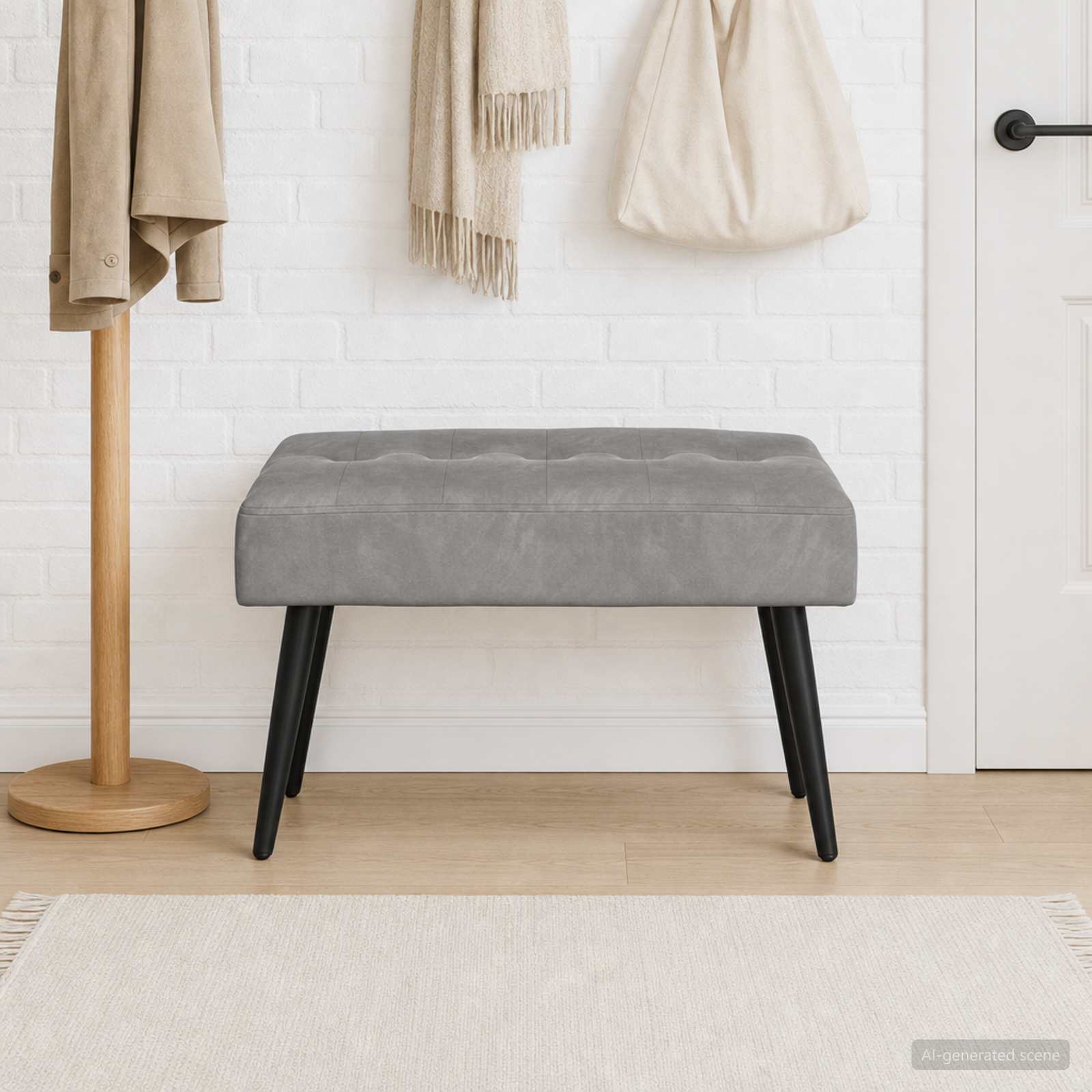 Bänk med knappar Ljusgrå 60 x 40 x 45 cm Sammet