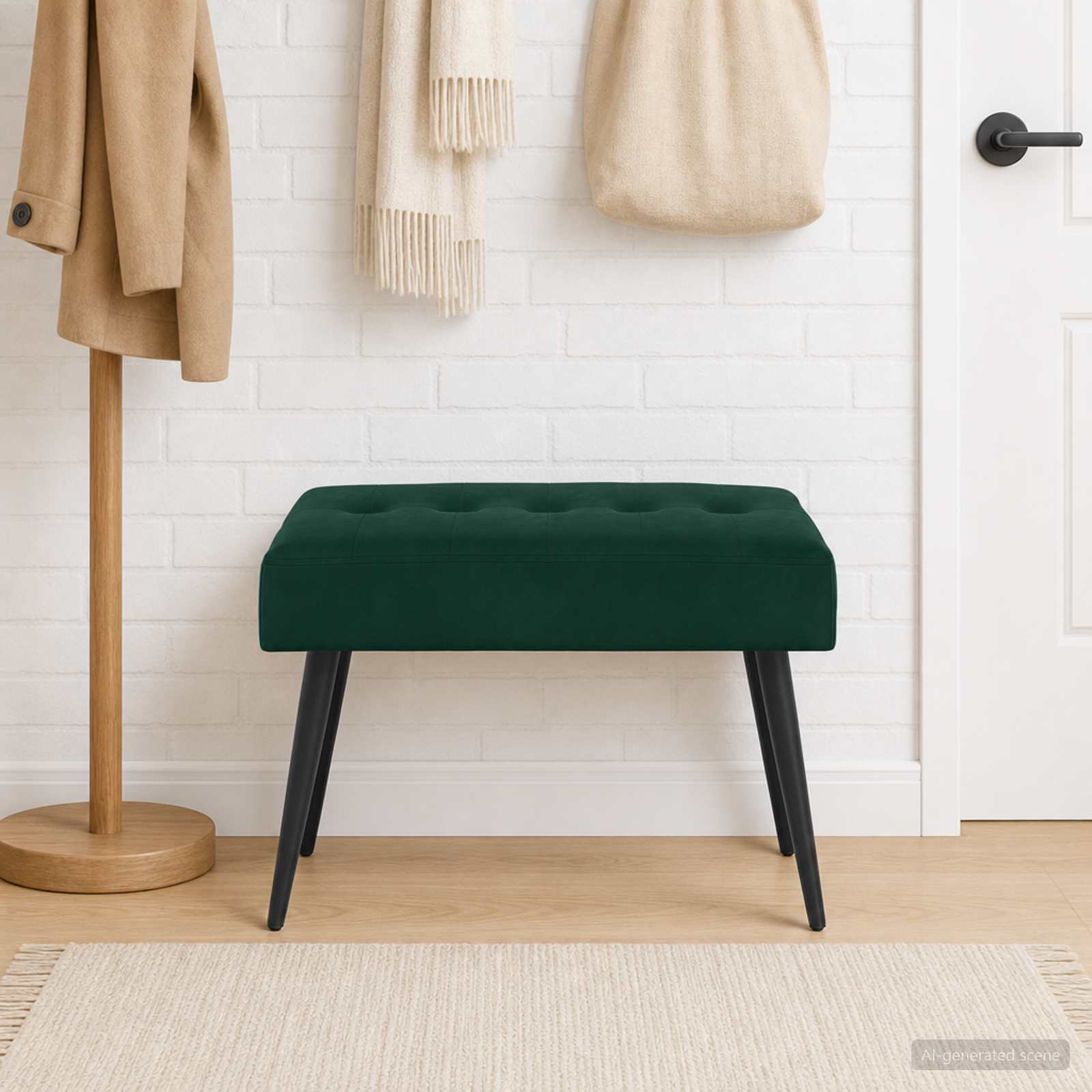 Bänk med knappar Mörkgrön 60 x 40 x 45 cm Sammet