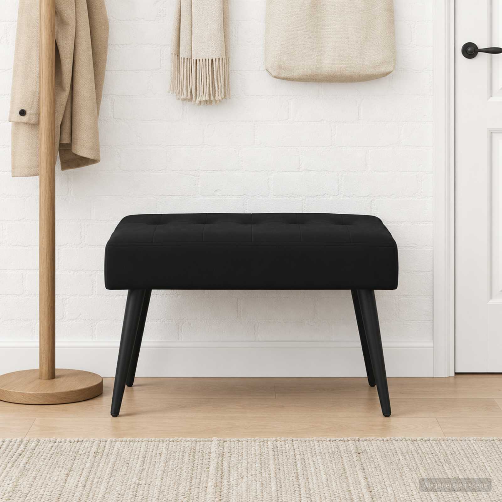 Bänk med knappar Svart 60 x 40 x 45 cm Sammet