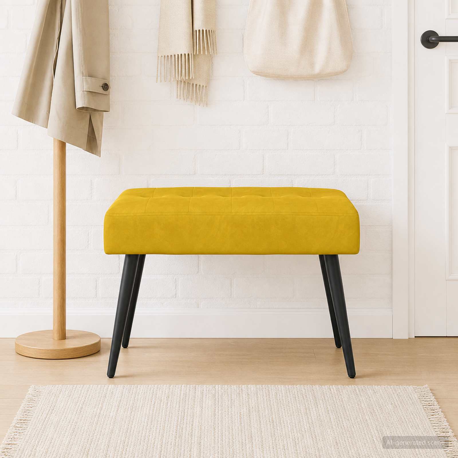 Bänk med knappar Gul 60 x 40 x 45 cm Sammet
