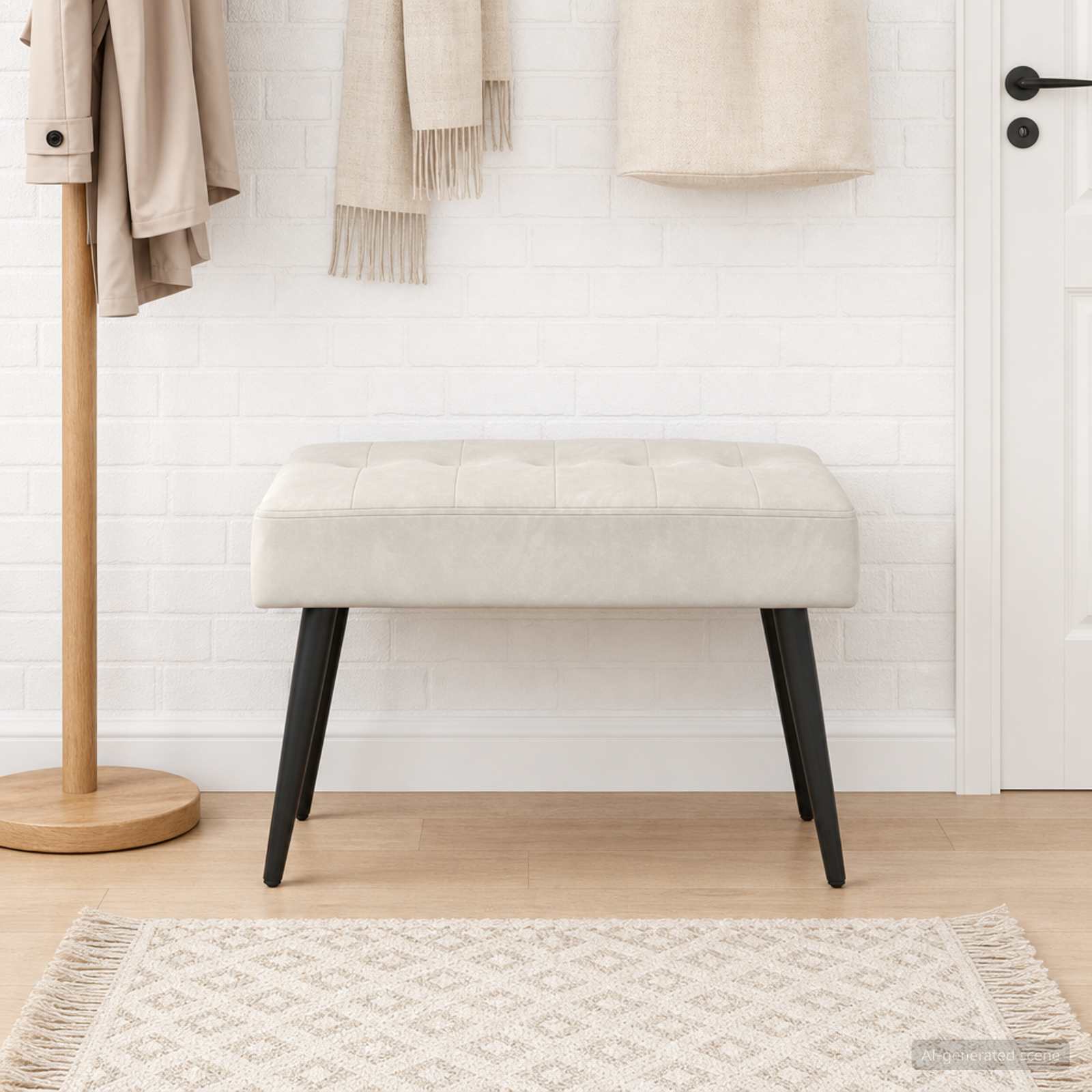 Bänk med knappar Gräddvit 60 x 40 x 45 cm Sammet