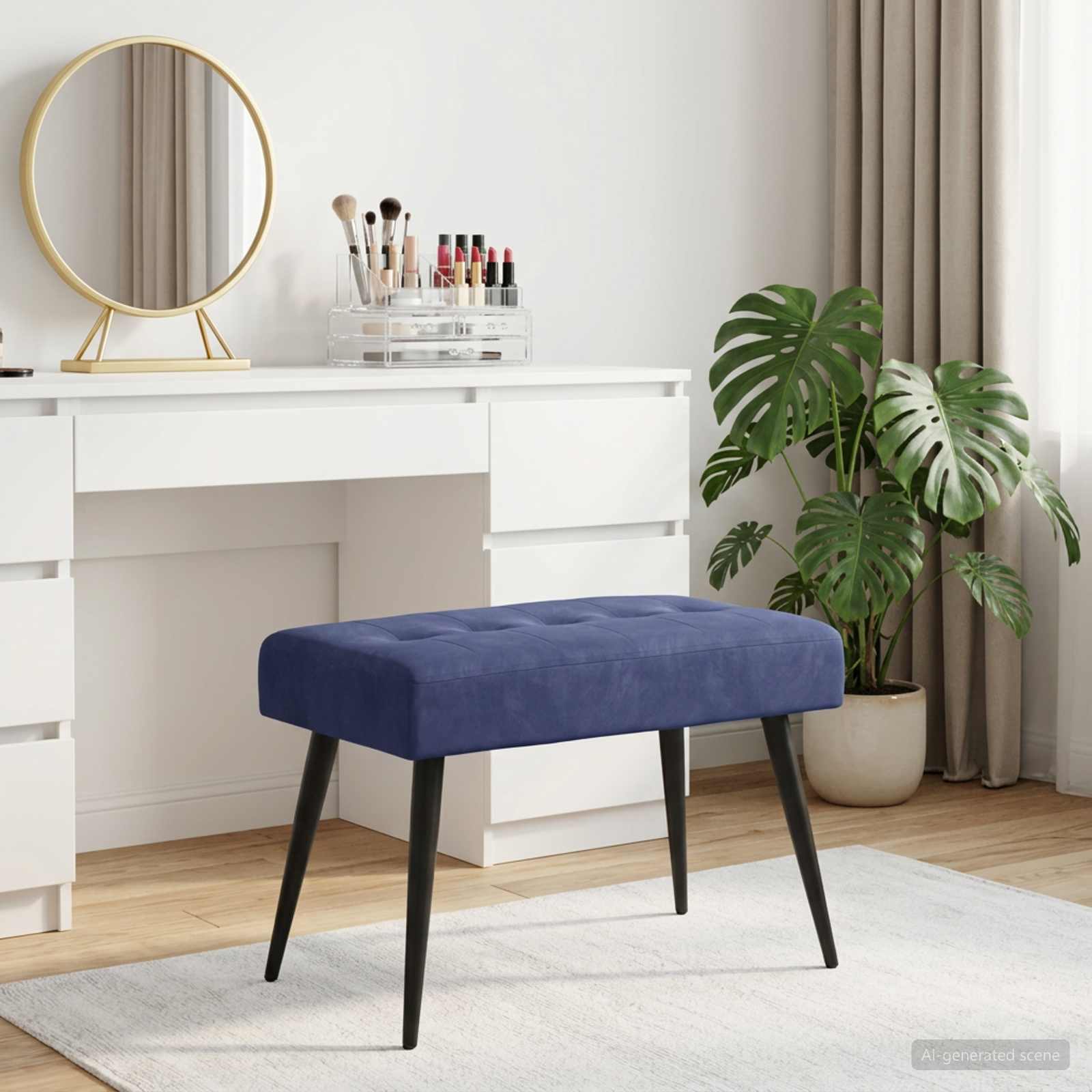 Bänk med knappar Polisblå 60 x 40 x 45 cm Sammet