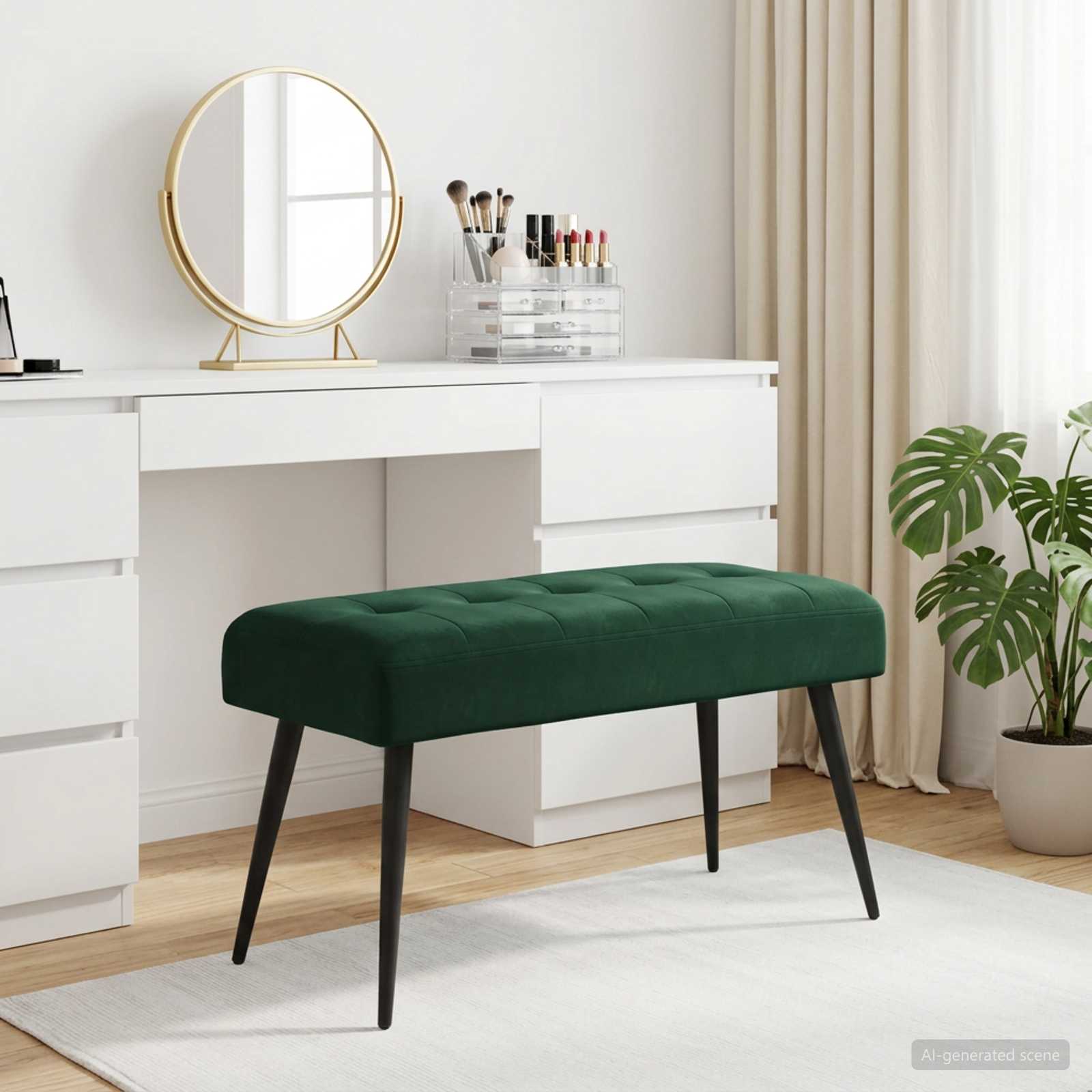 Bänk med knappar Mörkgrön 80 x 40 x 46 cm Sammet