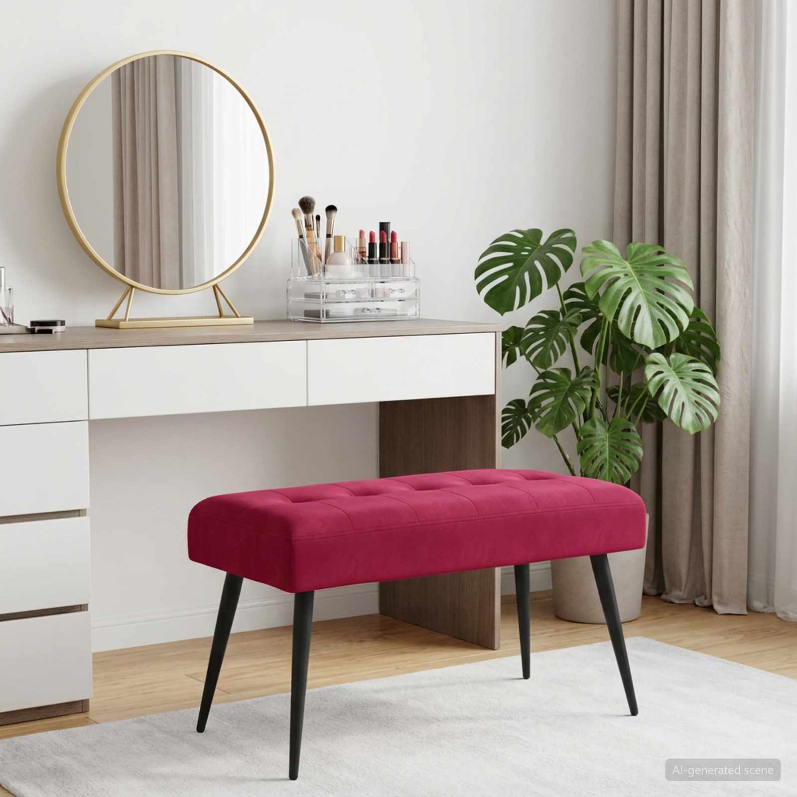 Bänk med knappar Vinröd 80 x 40 x 46 cm Sammet