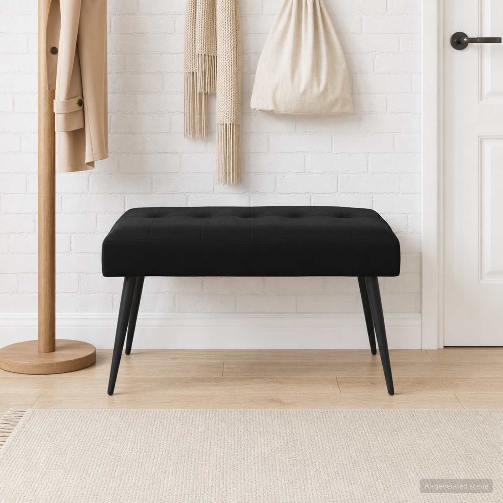 Bänk med knappar Svart 80 x 40 x 46 cm Sammet