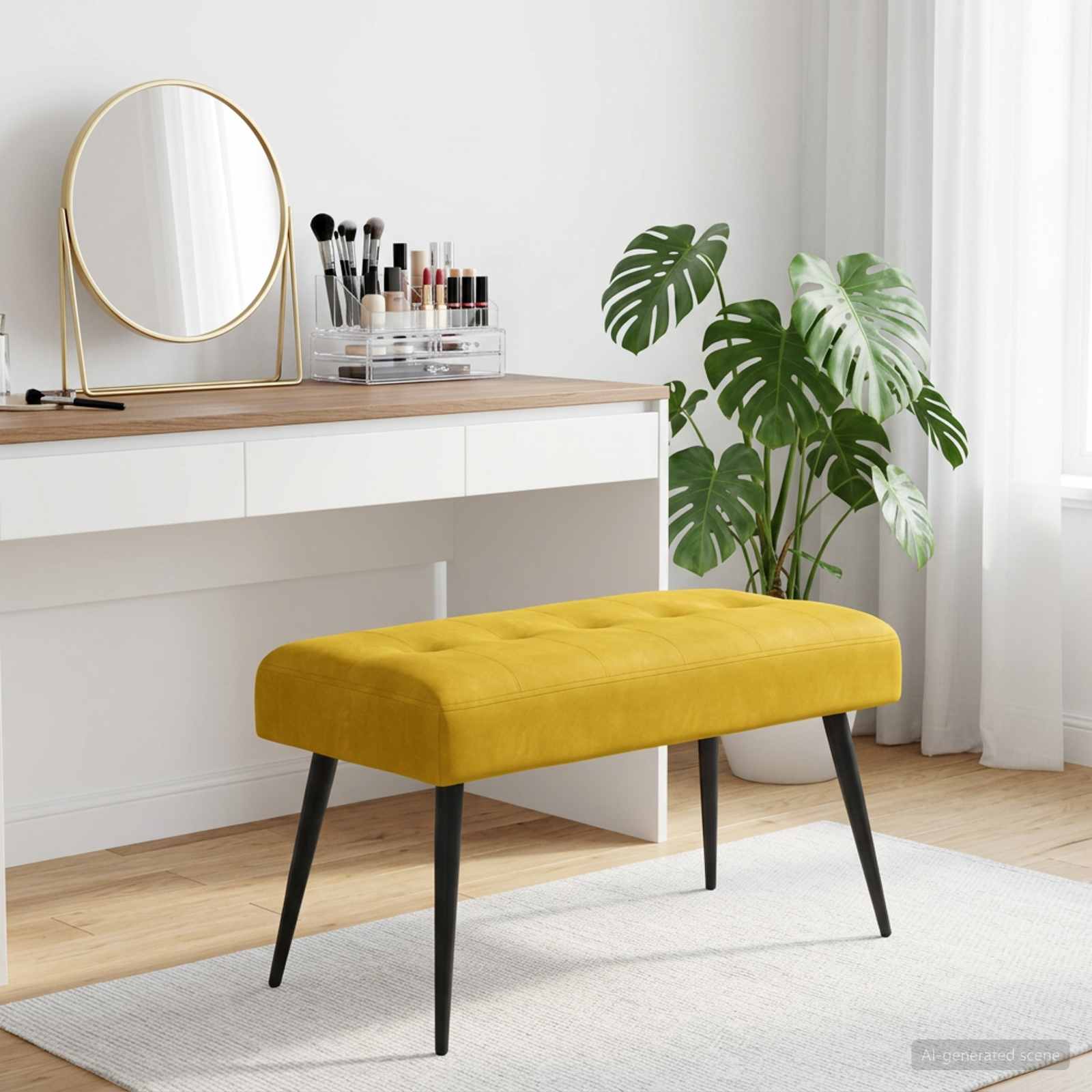 Bänk med knappar Gul 80 x 40 x 46 cm Sammet