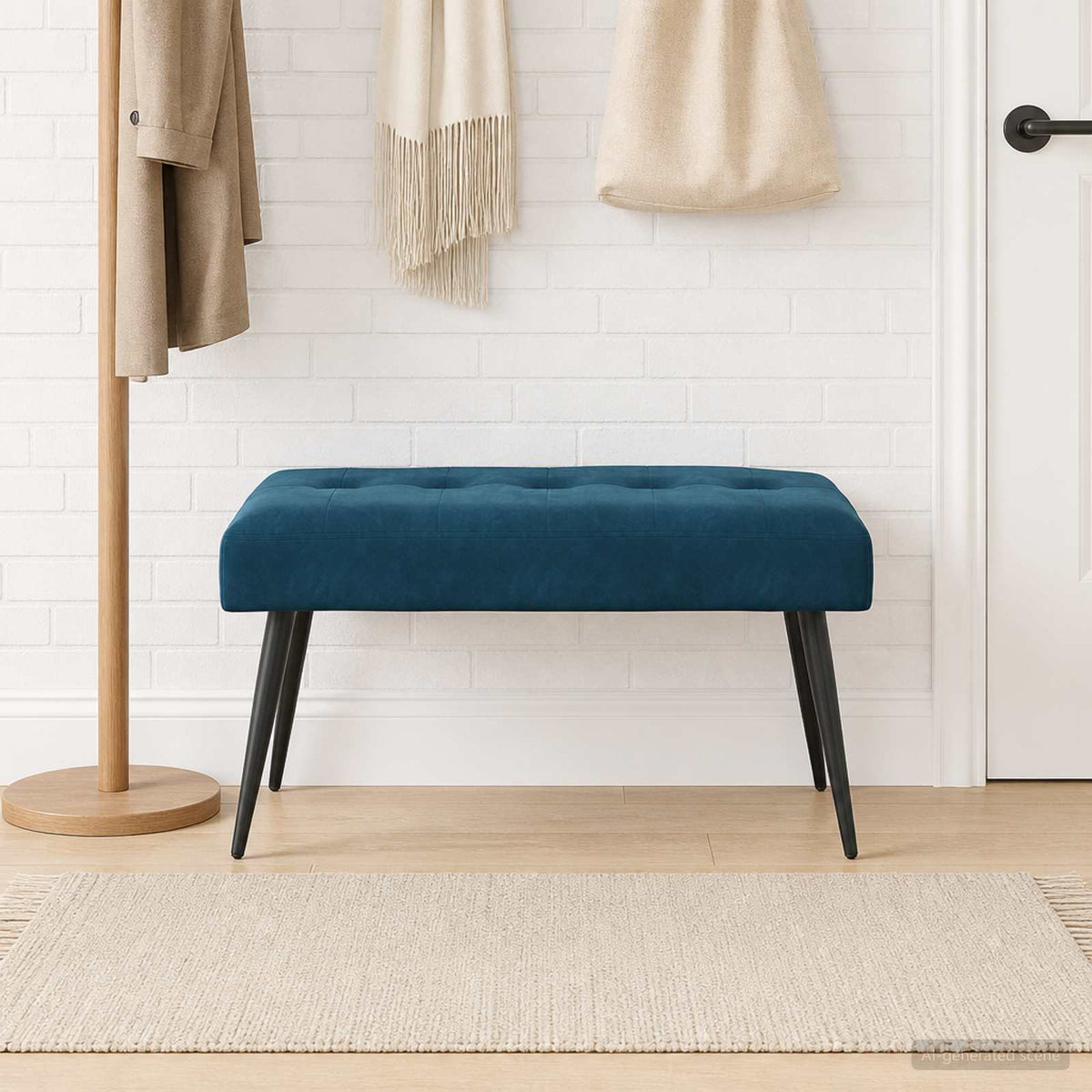 Bänk med knappar Blå 80 x 40 x 46 cm Sammet