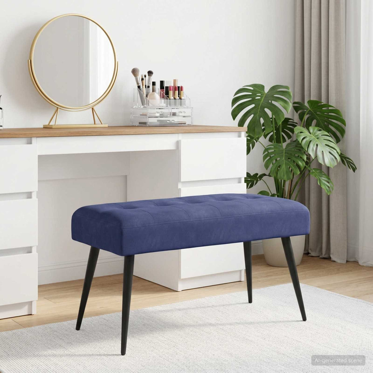 Bänk med knappar Polisblå 80 x 40 x 46 cm Sammet