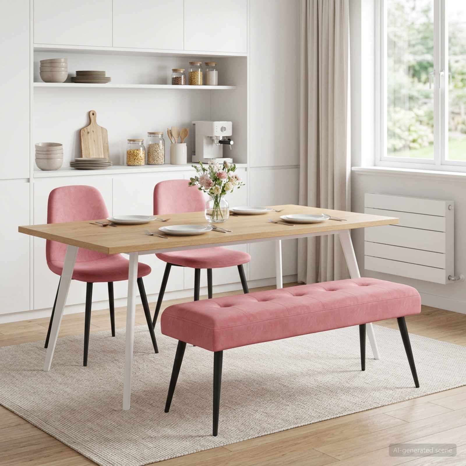 Bänk med knappar Rosa 110 x 40 x 46 cm Sammet