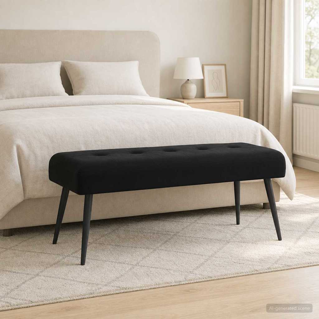 Bänk med knappar Svart 110 x 40 x 46 cm Sammet