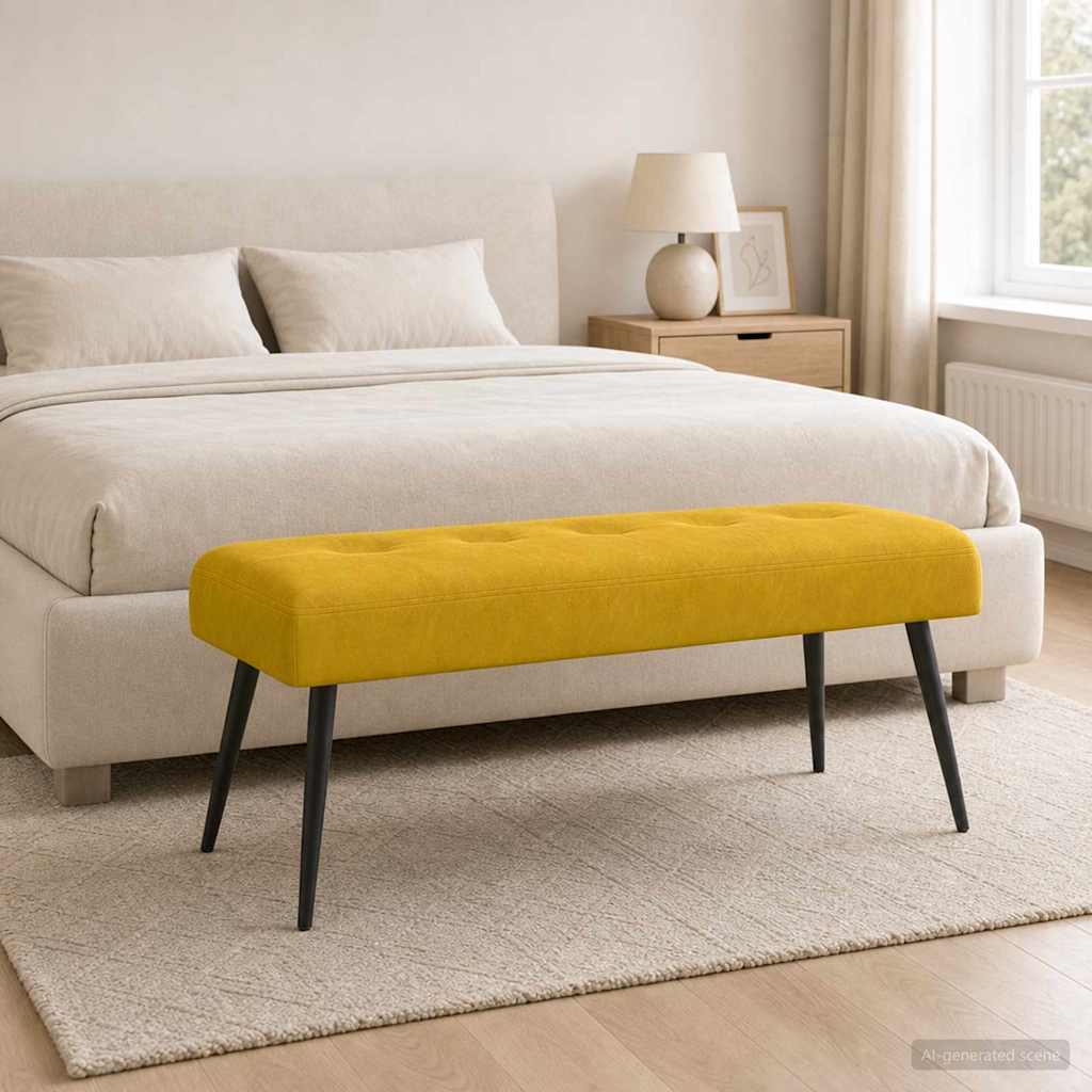 Bänk med knappar Gul 110 x 40 x 46 cm Sammet
