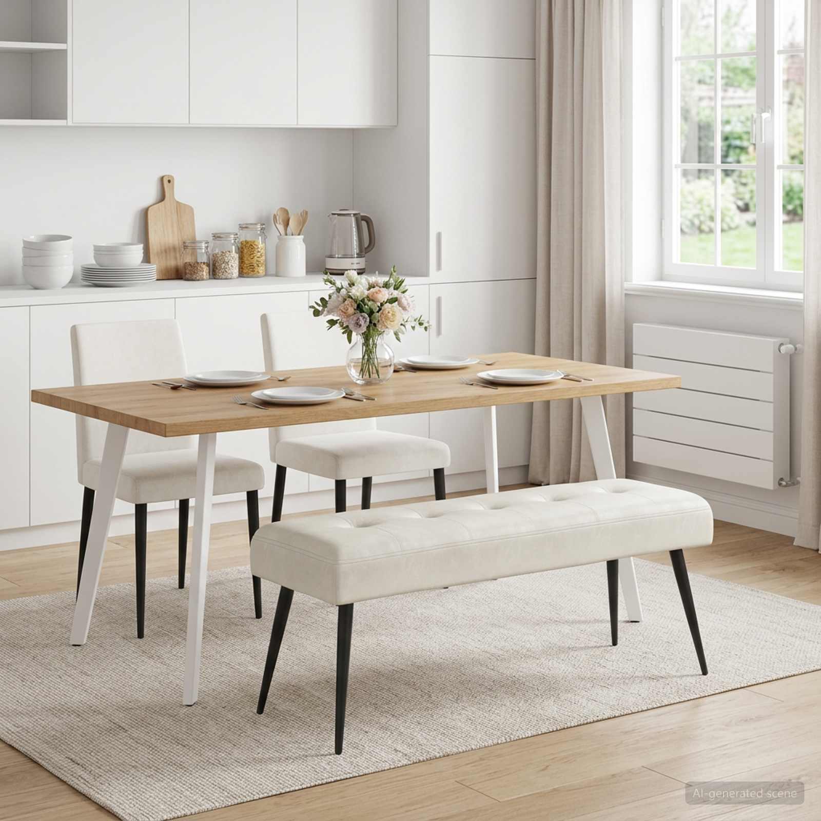 Bänk med knappar Gräddvit 110 x 40 x 46 cm Sammet