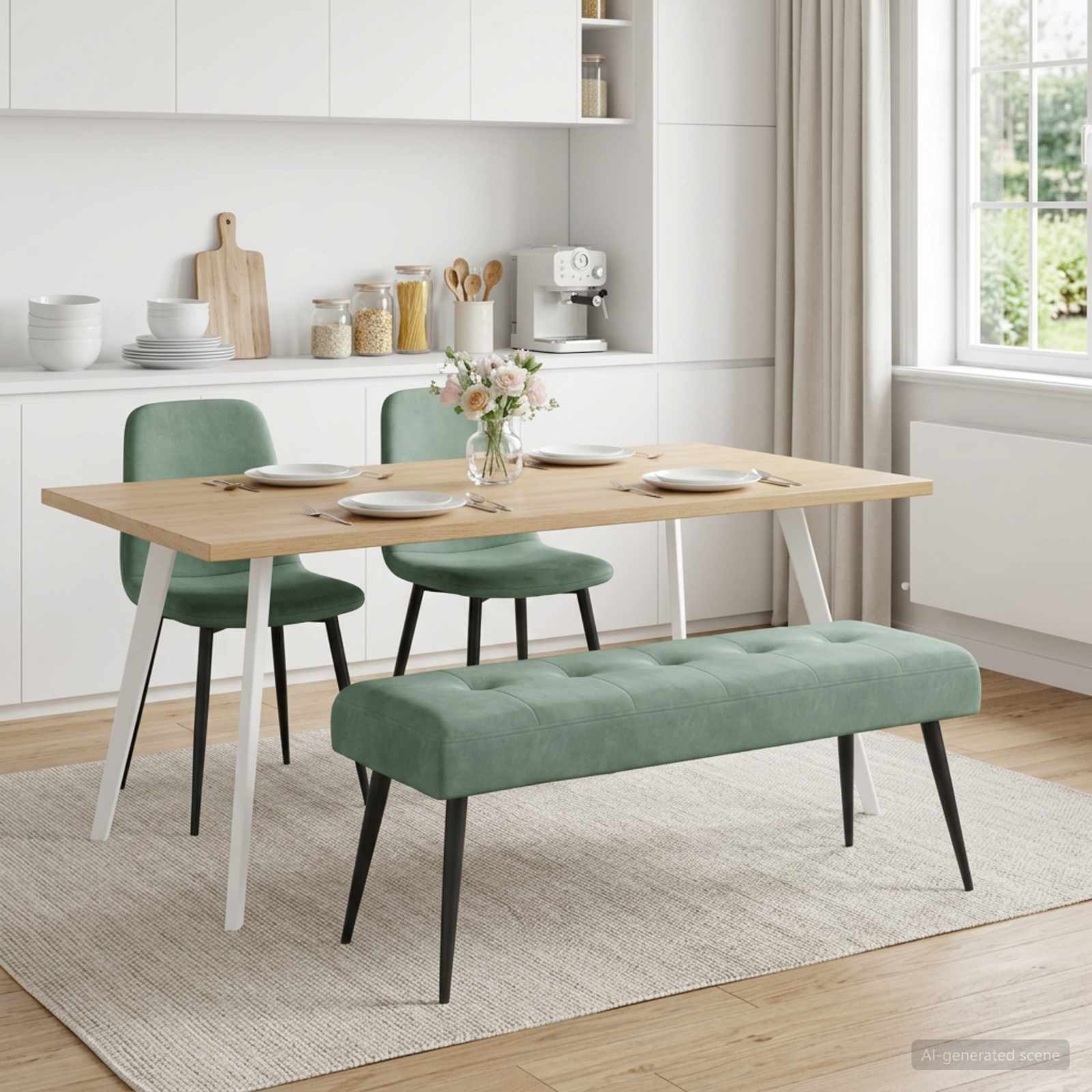 Bänk med knappar Havgrön 110 x 40 x 46 cm Sammet