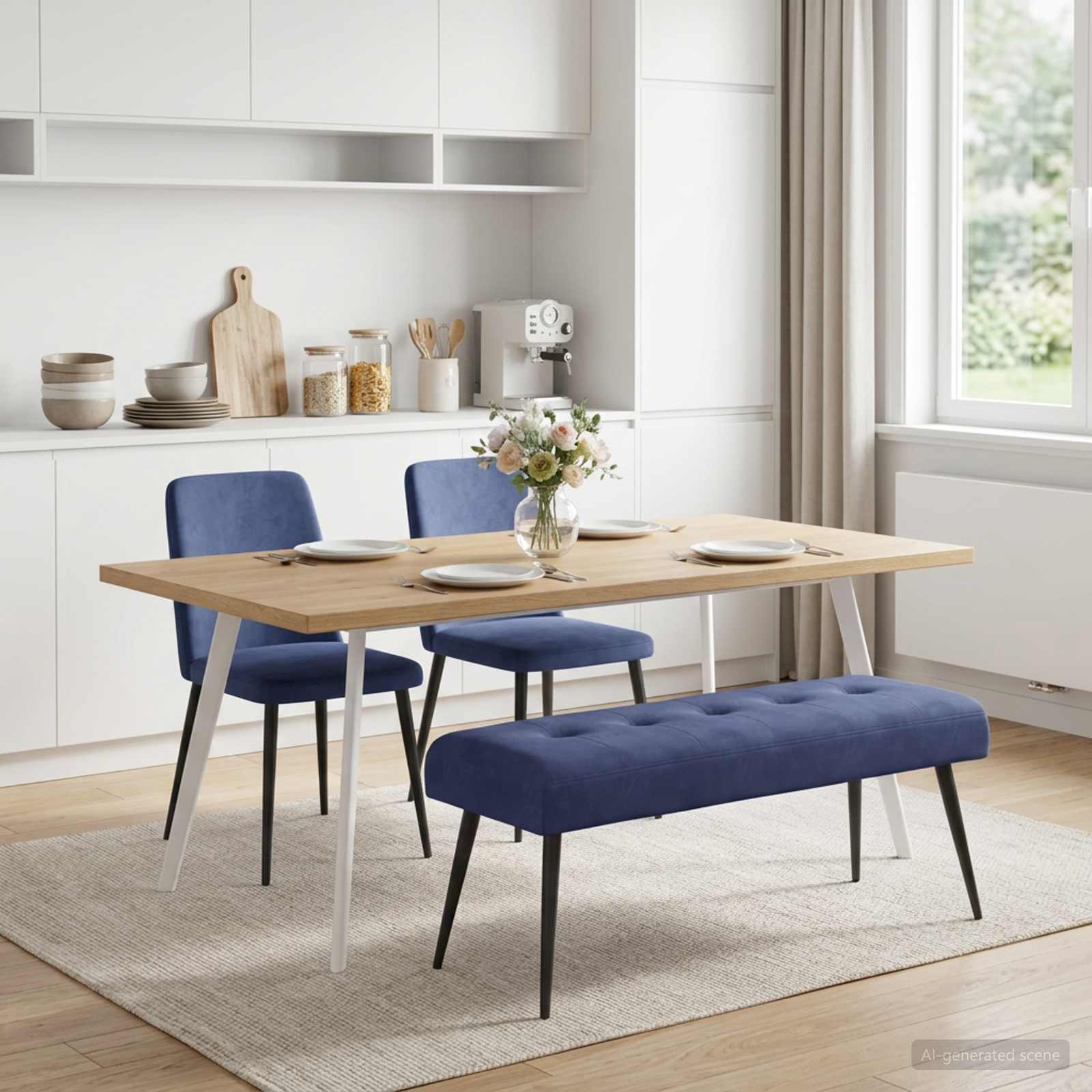 Bänk med knappar Polisblå 110 x 40 x 46 cm Sammet