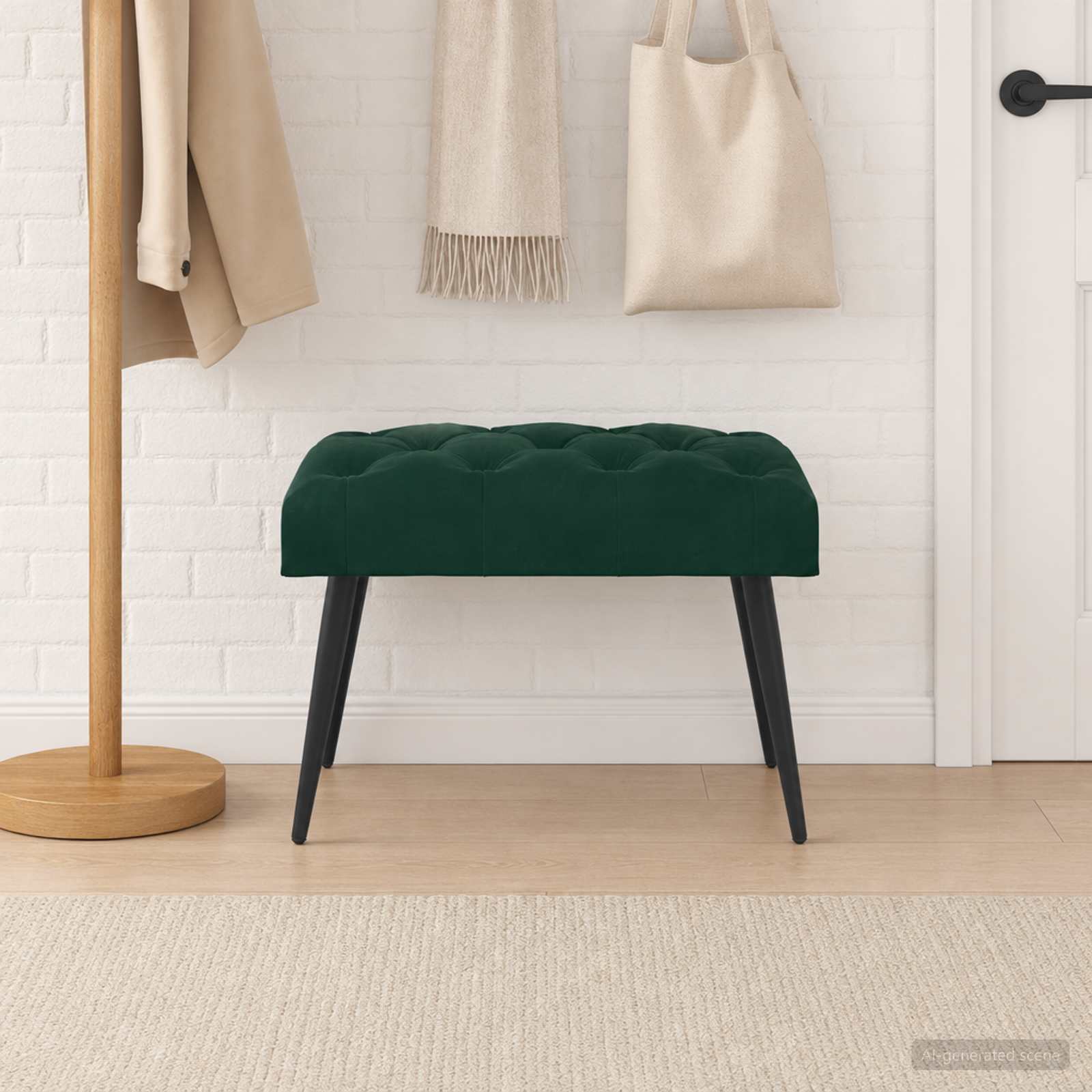 Bänk med knappar Mörkgrön 60 x 40 x 45 cm Sammet