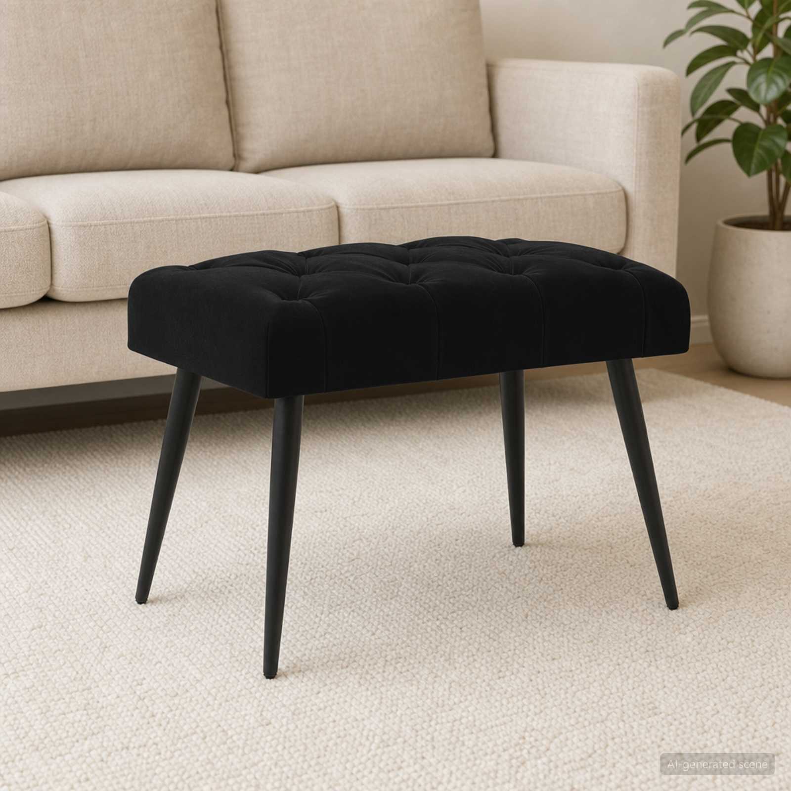 Bänk med knappar Svart 60 x 40 x 45 cm Sammet