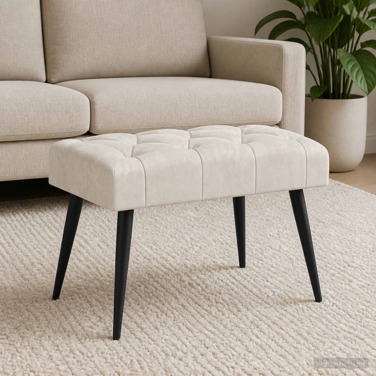 Bänk med knappar Gräddvit 60 x 40 x 45 cm Sammet