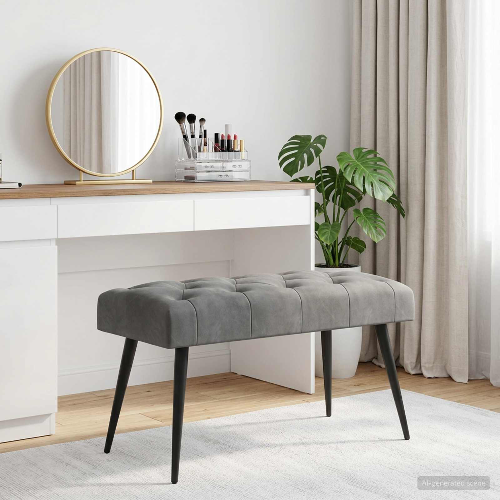 Bänk med knappar Mörkgrå 80 x 40 x 46 cm Sammet