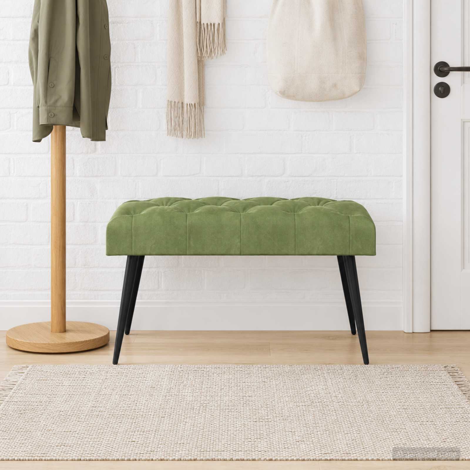 Bänk med knappar Ljusgrön 80 x 40 x 46 cm Sammet