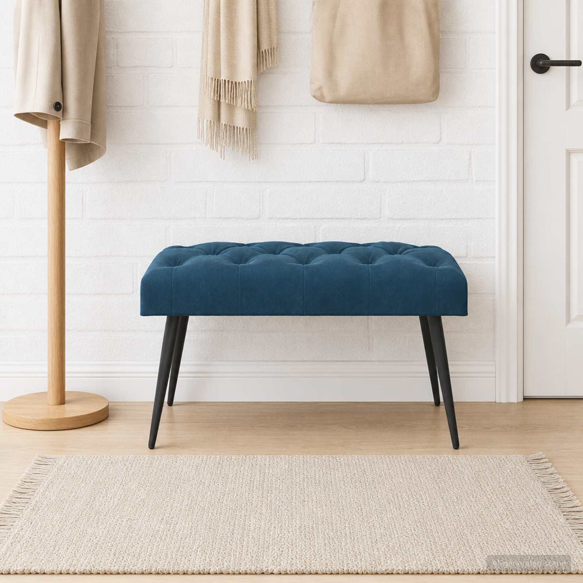 Bänk med knappar Blå 80 x 40 x 46 cm Sammet