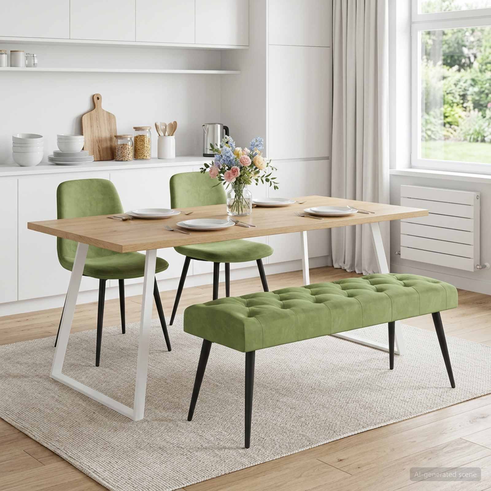 Bänk med knappar Ljusgrön 110 x 40 x 46 cm Sammet