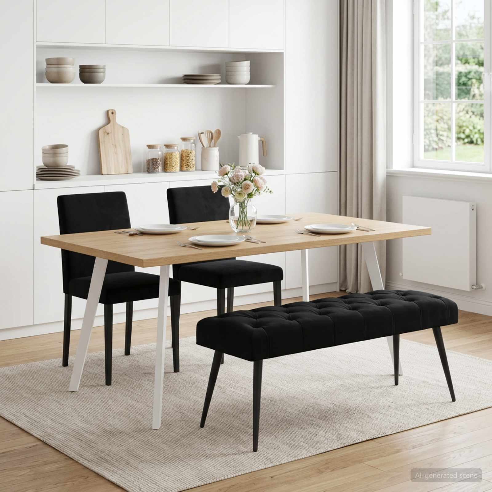Bänk med knappar Svart 110 x 40 x 46 cm Sammet
