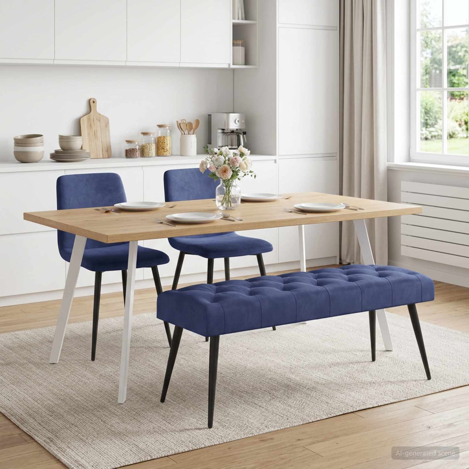 Bänk med knappar Polisblå 110 x 40 x 46 cm Sammet